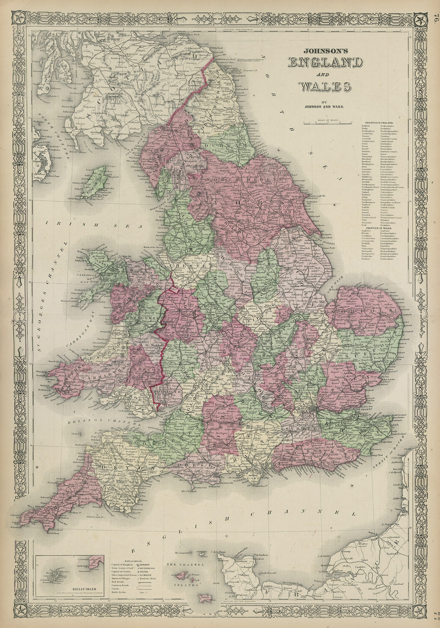 Johnsons England And Wales In Counties 1865 Old Antique Map Plan Chart 