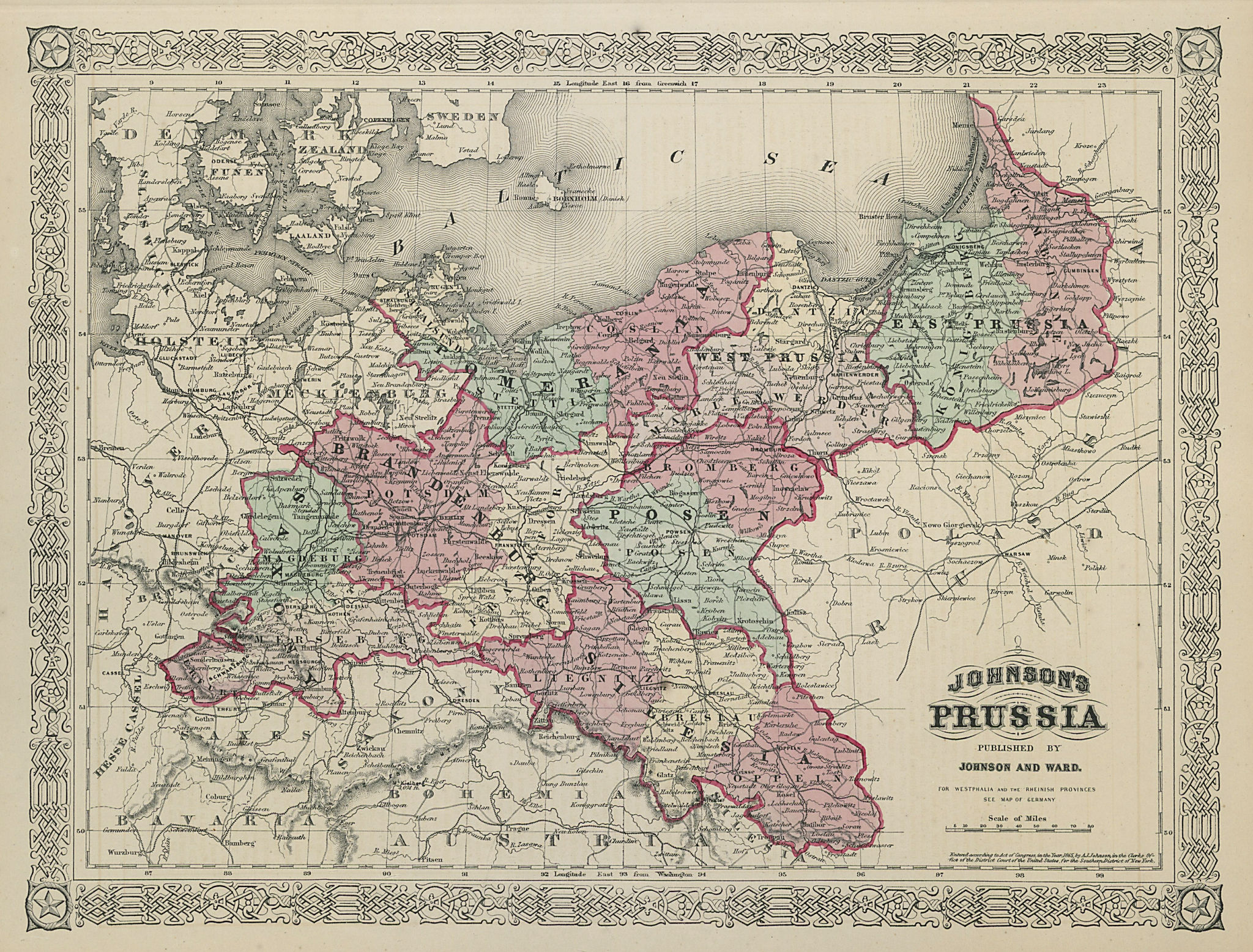 Associate Product Johnson's Prussia. Saxony Silesia Brandenburg Pomerania Posen Poland 1865 map