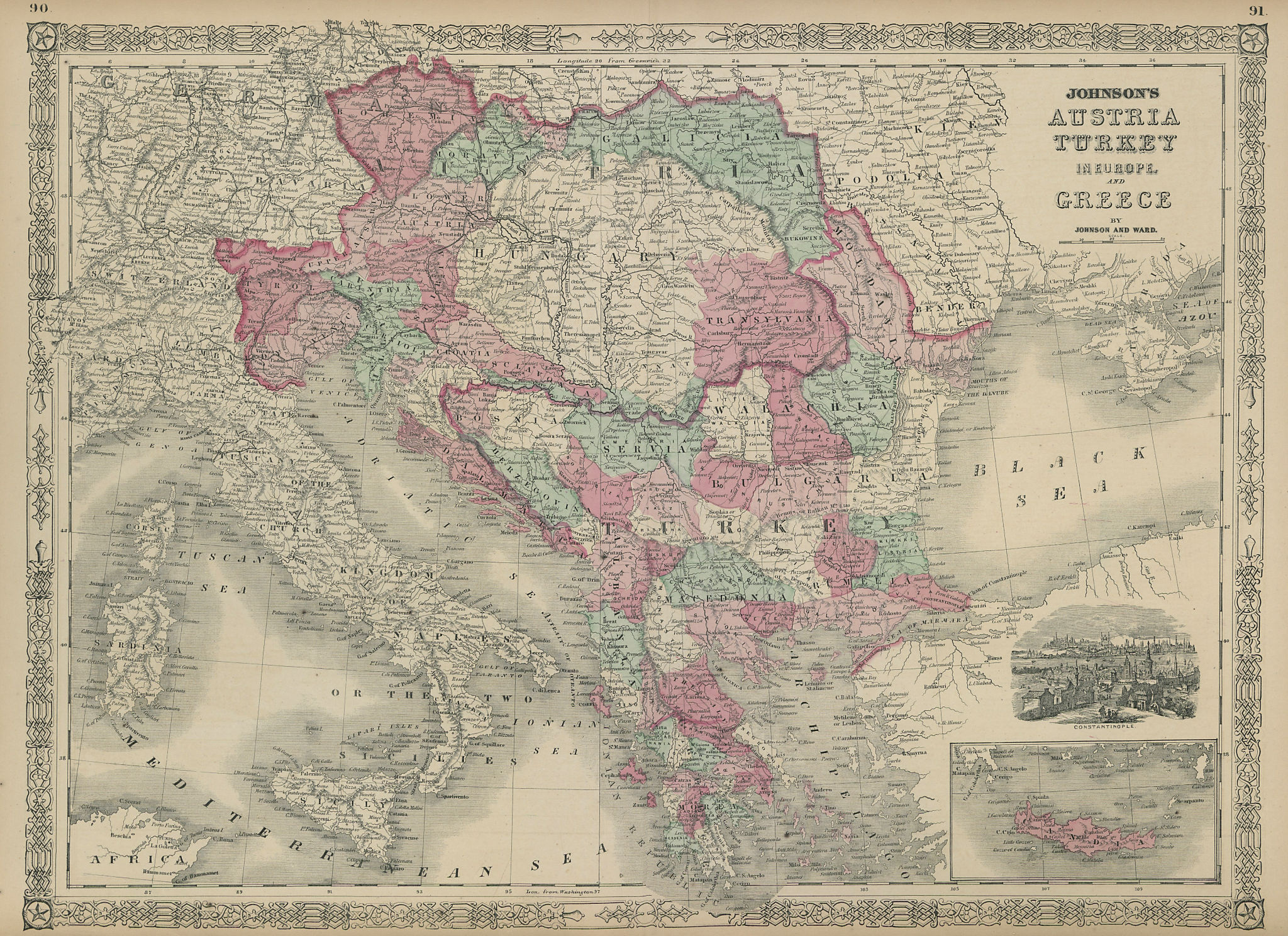 Associate Product Johnson's Austria, Turkey in Europe and Greece. Balkans 1865 old antique map