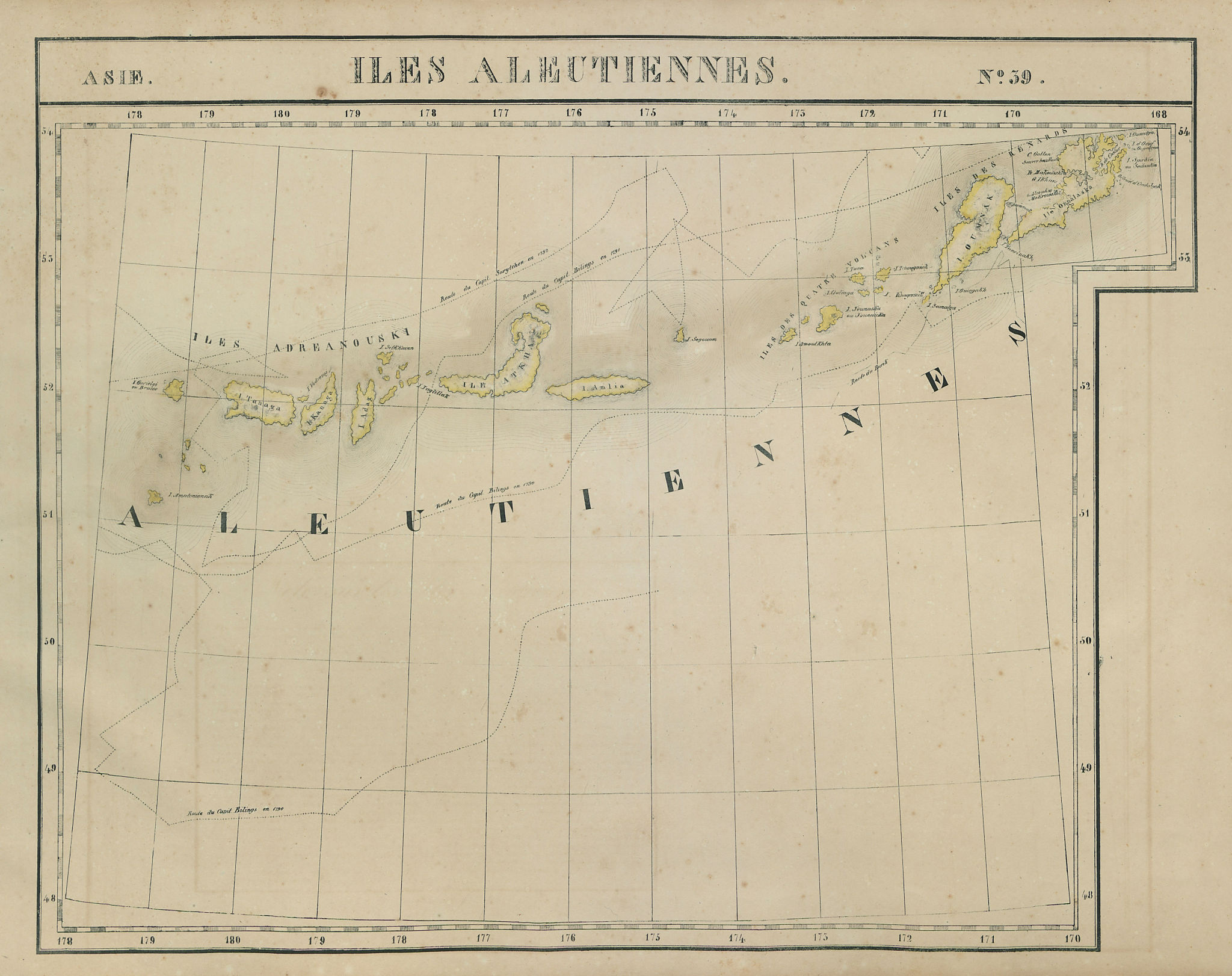Associate Product Asie. Iles Aleutiennes #39 Aleutian Islands, Alaska. VANDERMAELEN 1827 old map