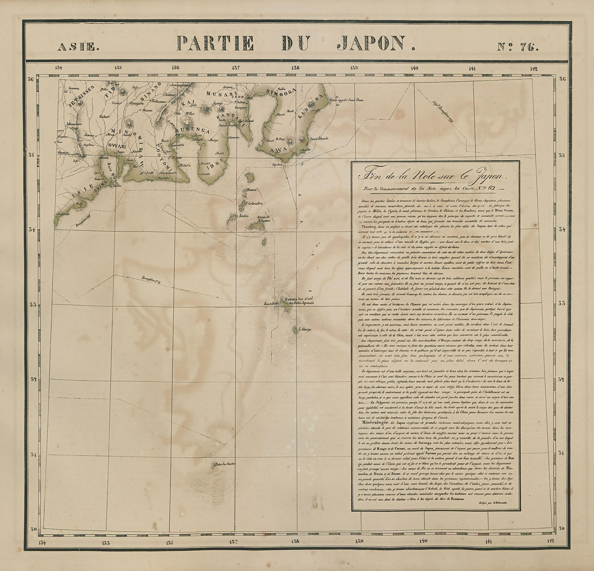Associate Product Asie. Partie du Japon #76 Honshu, Japan. Chubu & Kanto. VANDERMAELEN 1827 map