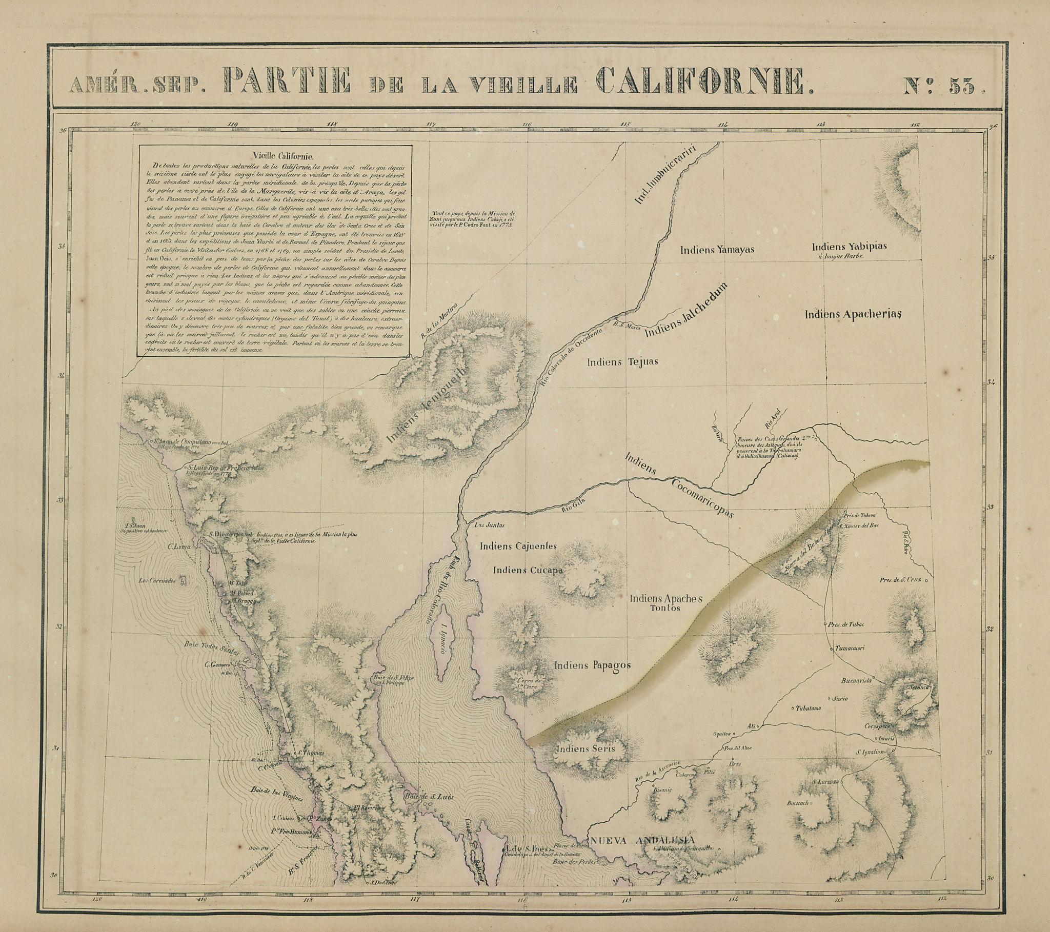 Associate Product Amér Sep Partie de… Vieille Californie #53 Baja California VANDERMAELEN 1827 map