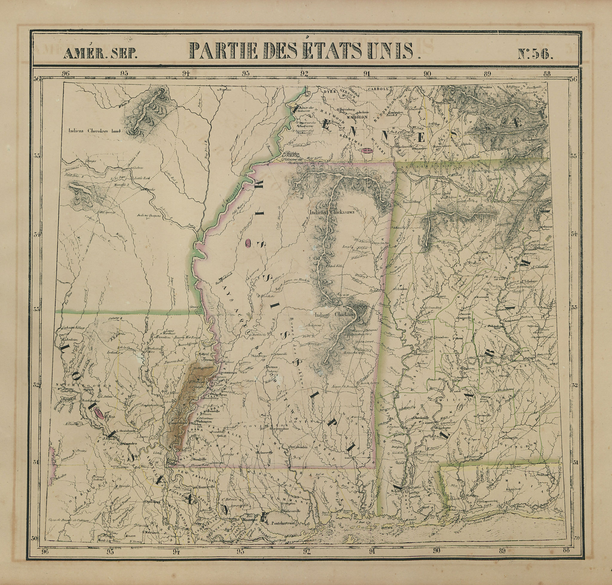 Associate Product Amér. Sep. Partie des États-Unis #56. Mississippi Alabama. VANDERMAELEN 1827 map
