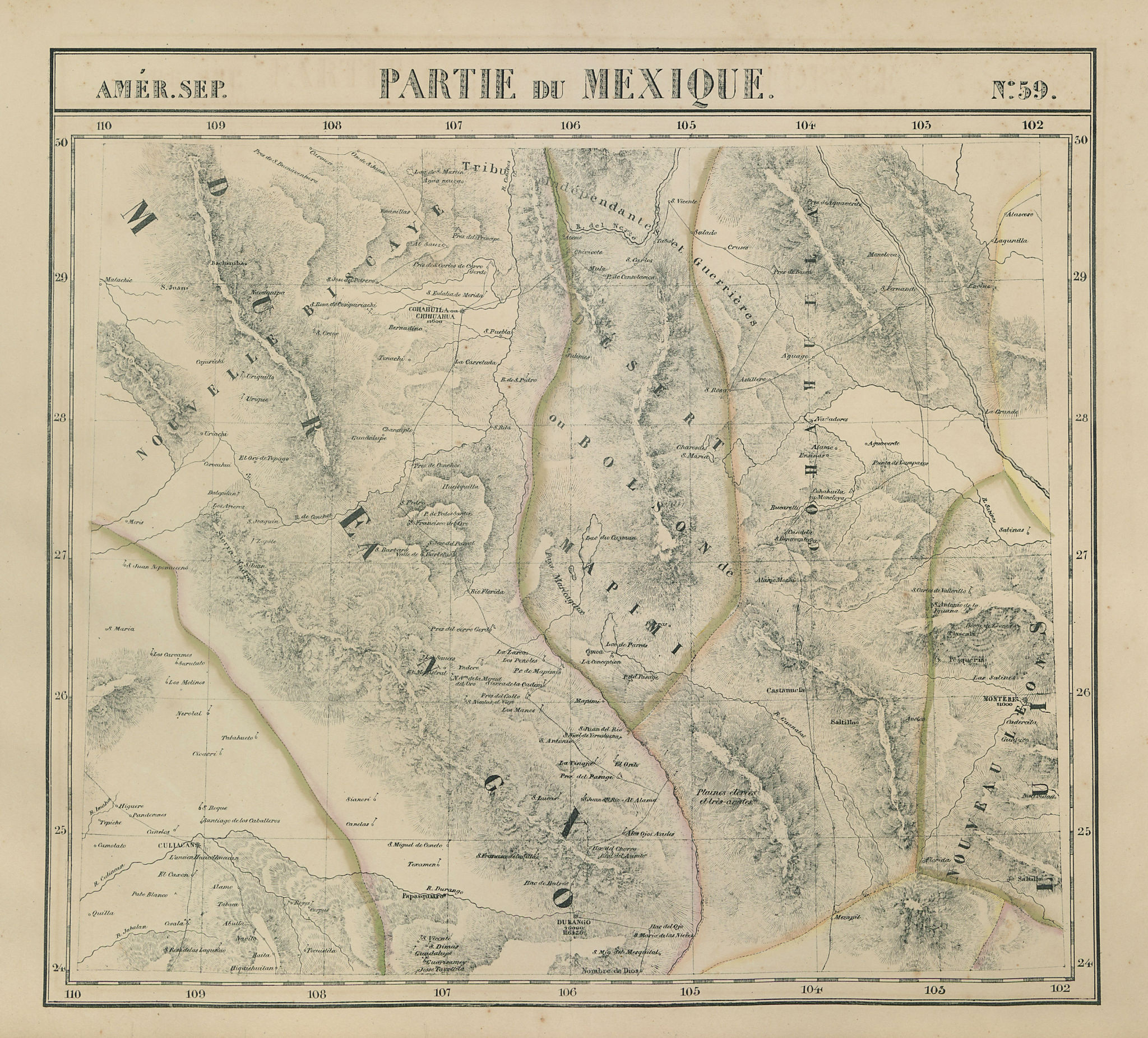 Associate Product Amér. Sep. Partie du Mexique #59. Central Mexico. VANDERMAELEN 1827 old map