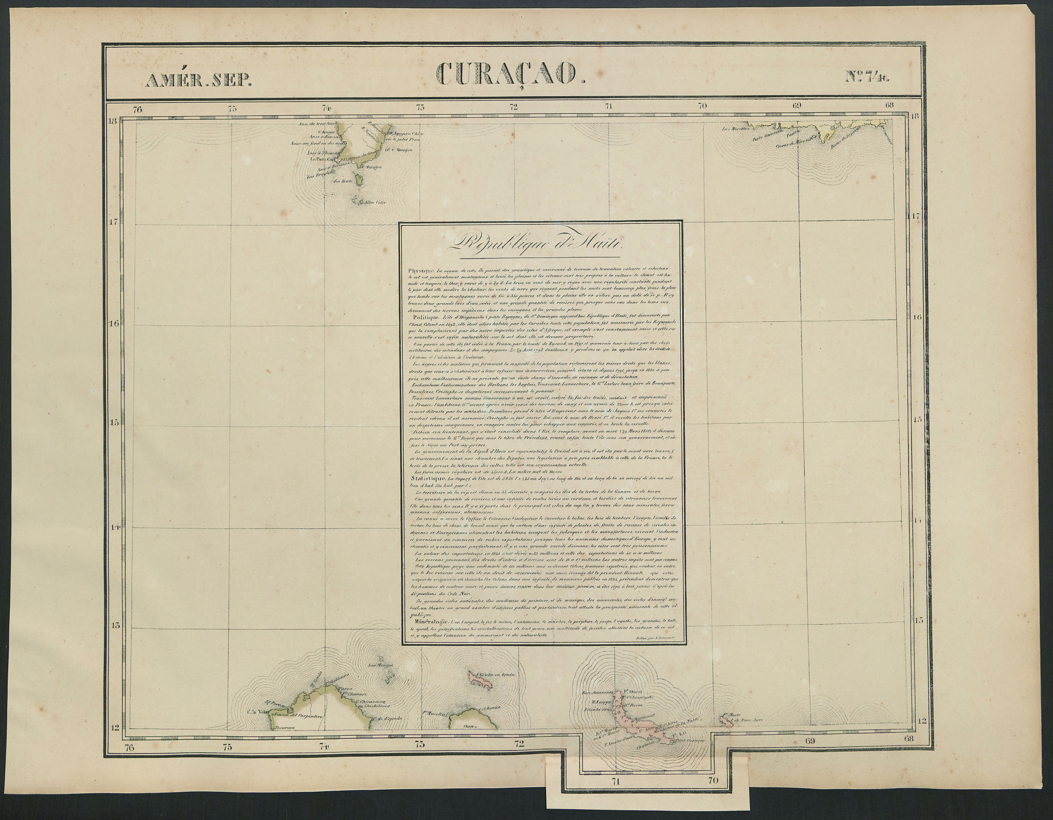 Amér. Sep. Curacao #74. Aruba Bonaire Puerto Rico Beata. VANDERMAELEN 1827 map