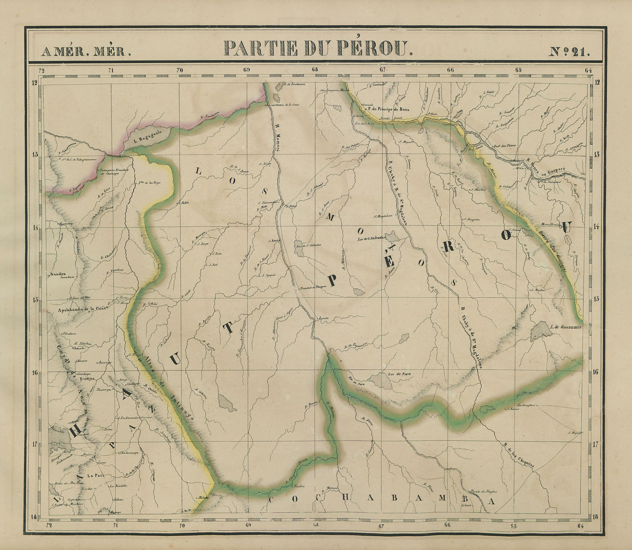 Associate Product Amér. Mér. Pérou #21 Central Bolivia & SW Rondonia, Brazil VANDERMAELEN 1827 map