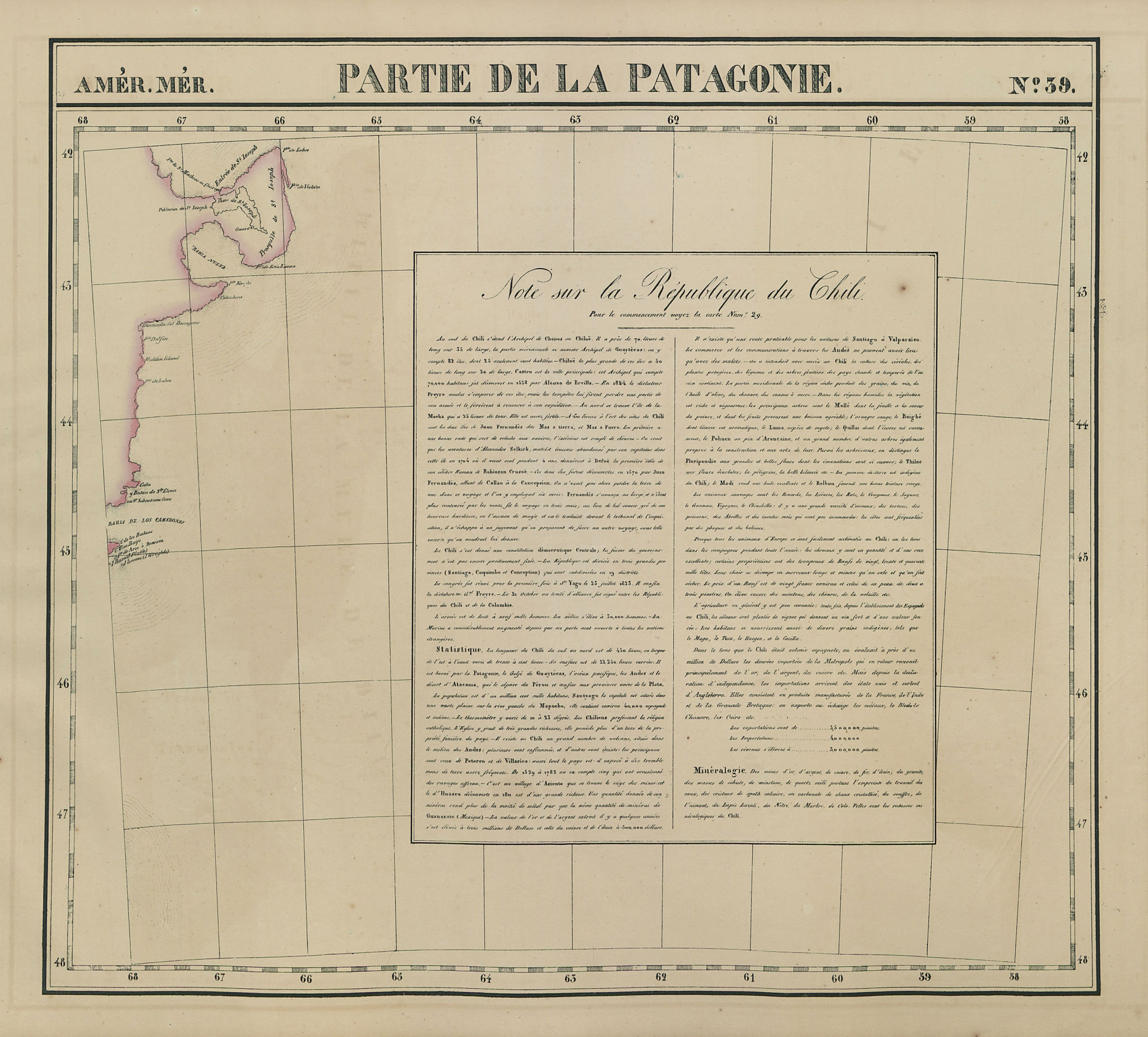 Associate Product Amér. Mér. Patagonie #39. Northeast Chubut, Argentina. VANDERMAELEN 1827 map