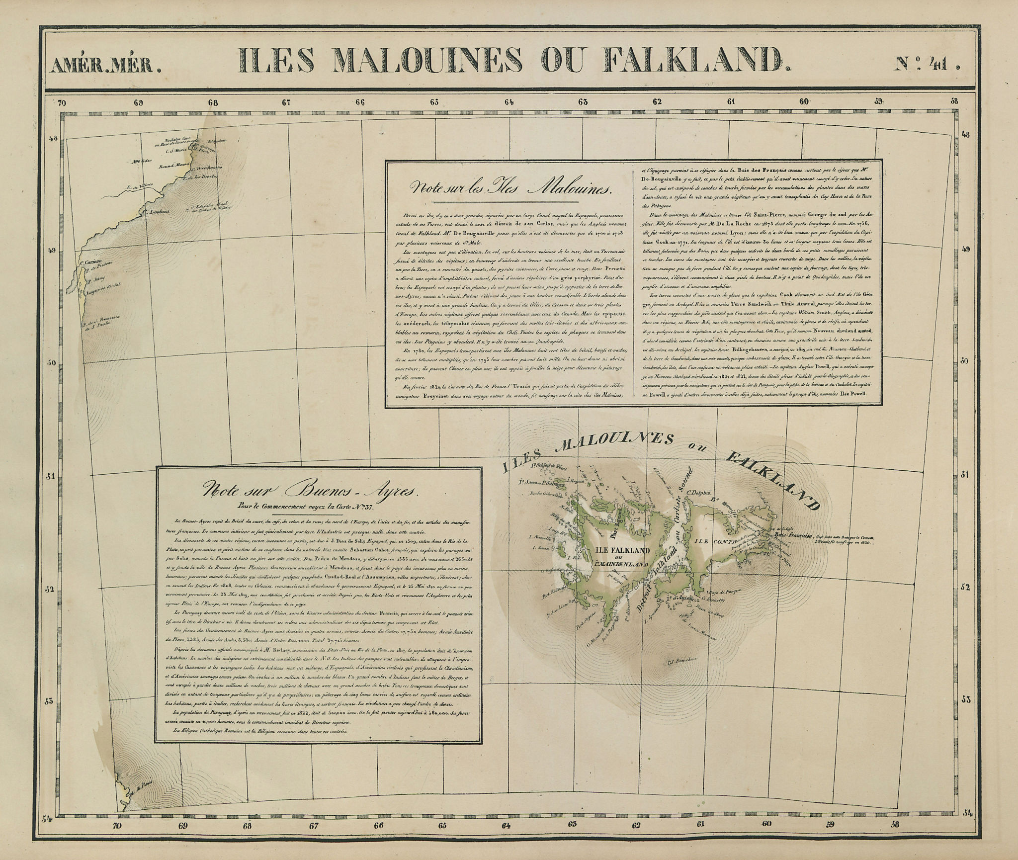 Associate Product Amér. Mér. Iles Malouines #41. Falkland Islands Patagonia. VANDERMAELEN 1827 map