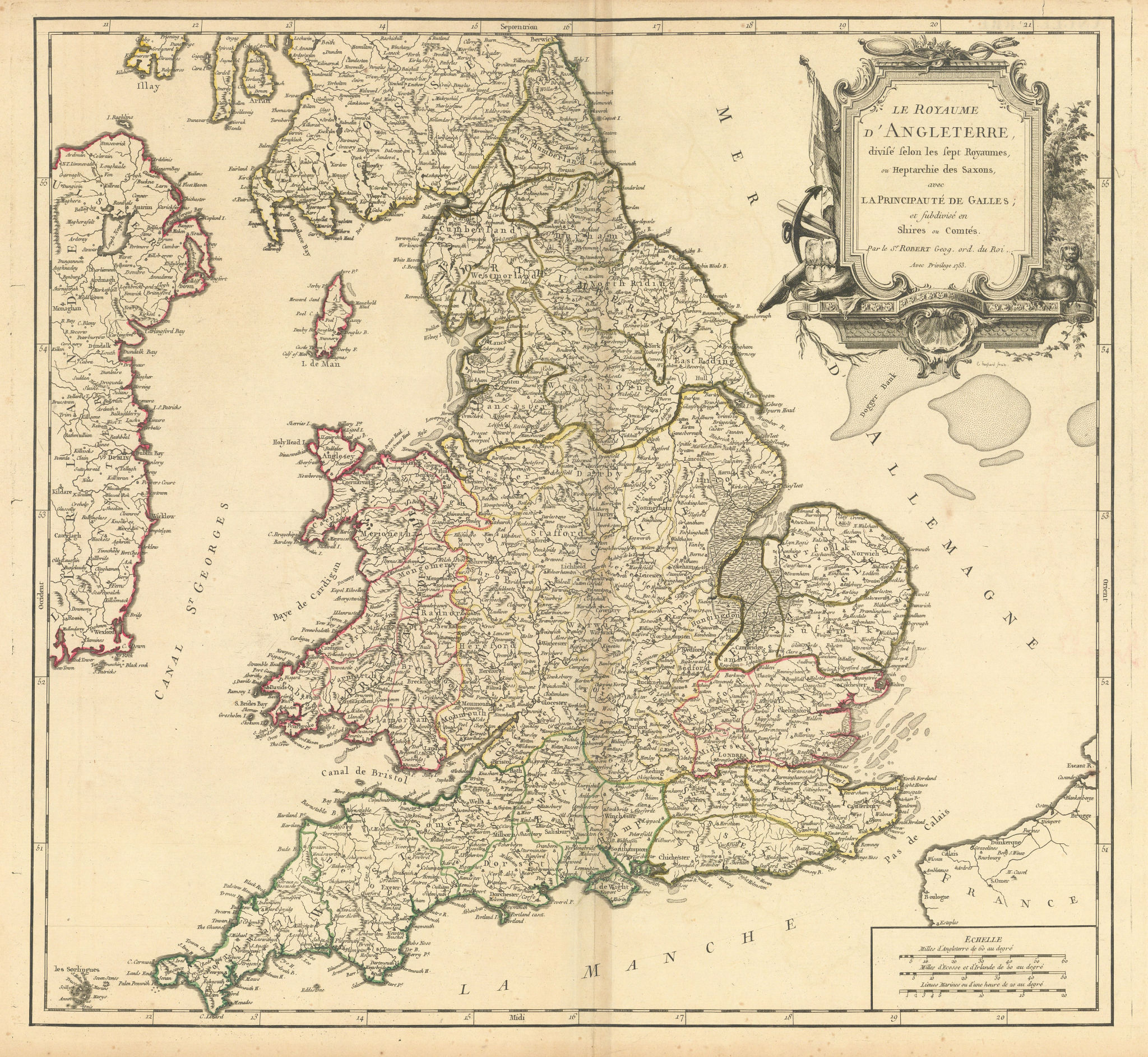 Associate Product "Le Royaume d'Angleterre divisé selon les 7 royaumes…" England VAUGONDY 1753 map