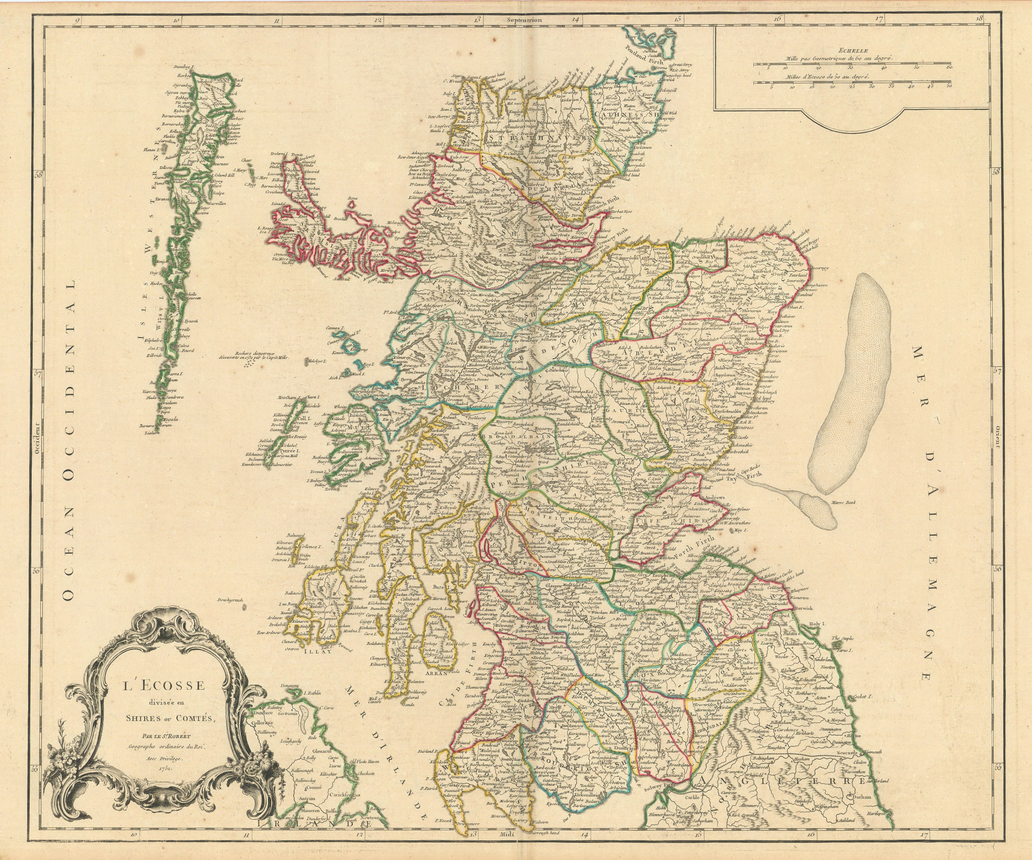 Associate Product "L'Ecosse divisée en shires ou comtés". Scotland in counties. VAUGONDY 1752 map