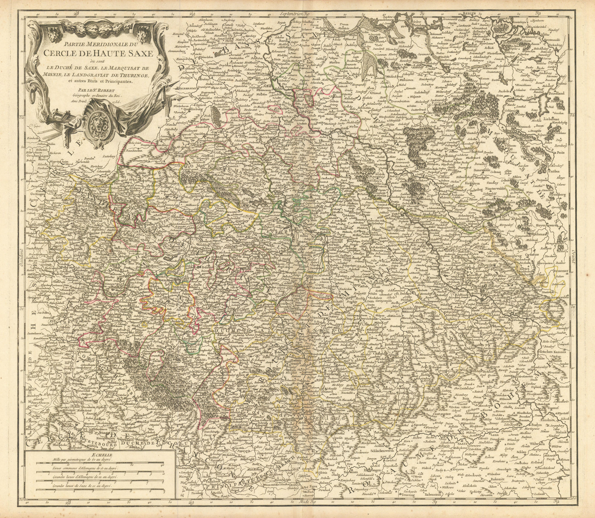 Associate Product Partie Meridionale de Haute Saxe Thüringen Sachsen Brandenburg VAUGONDY 1756 map