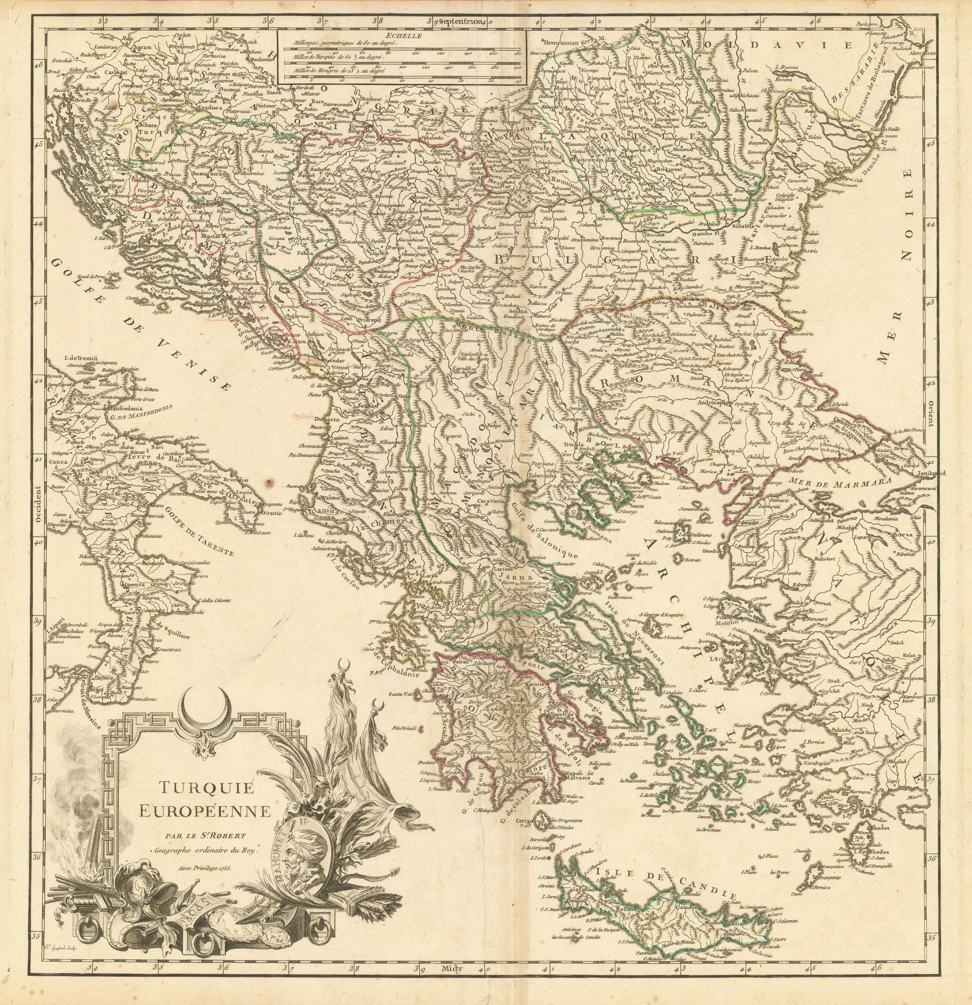 Associate Product "Turquie Européenne". Turkey in Europe. Balkans Greece Aegean. VAUGONDY 1755 map