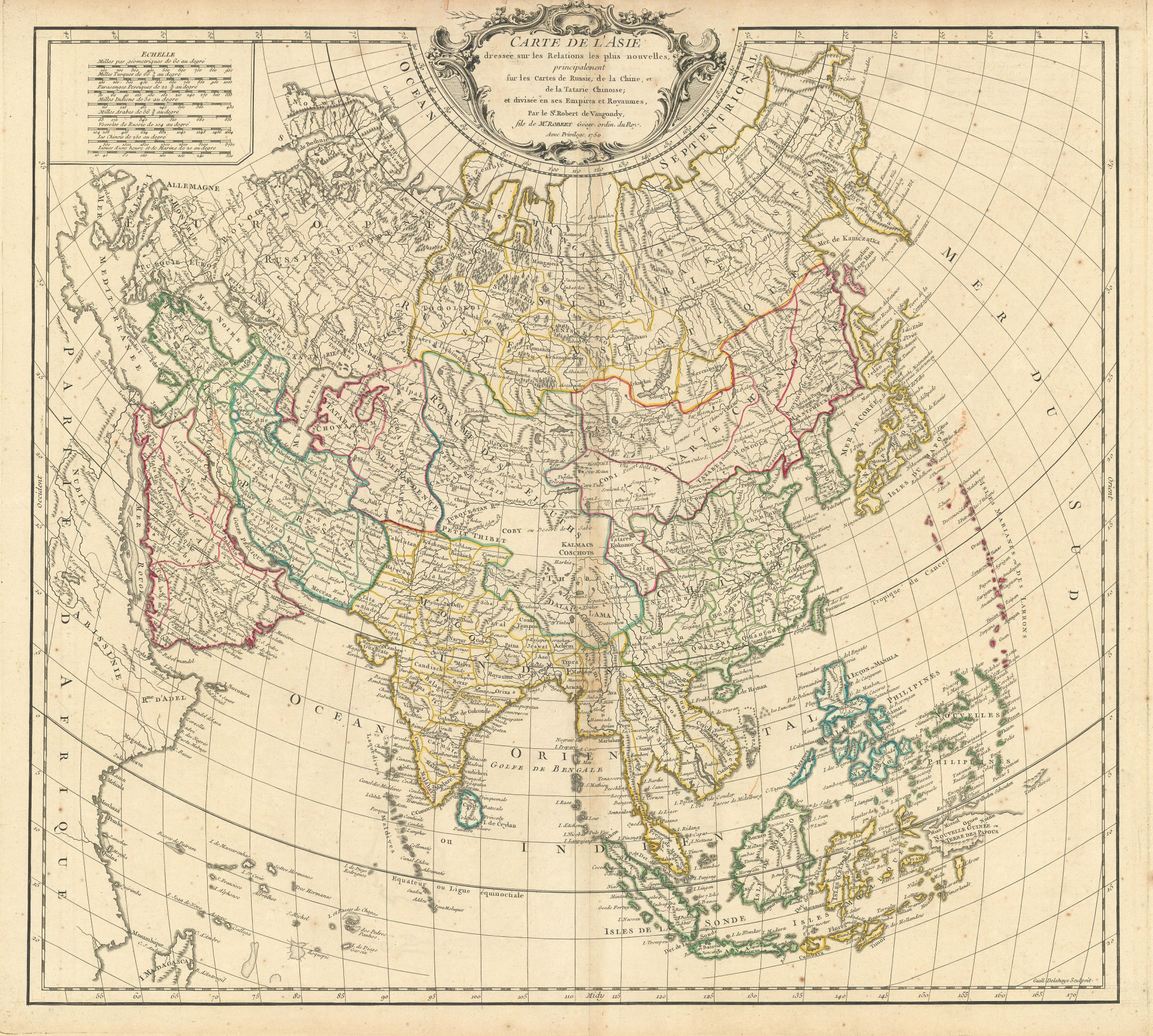 "Carte L’Asie". Asia. Mughal Empire. Oirat Kingdom. Tartary. VAUGONDY 1750 map