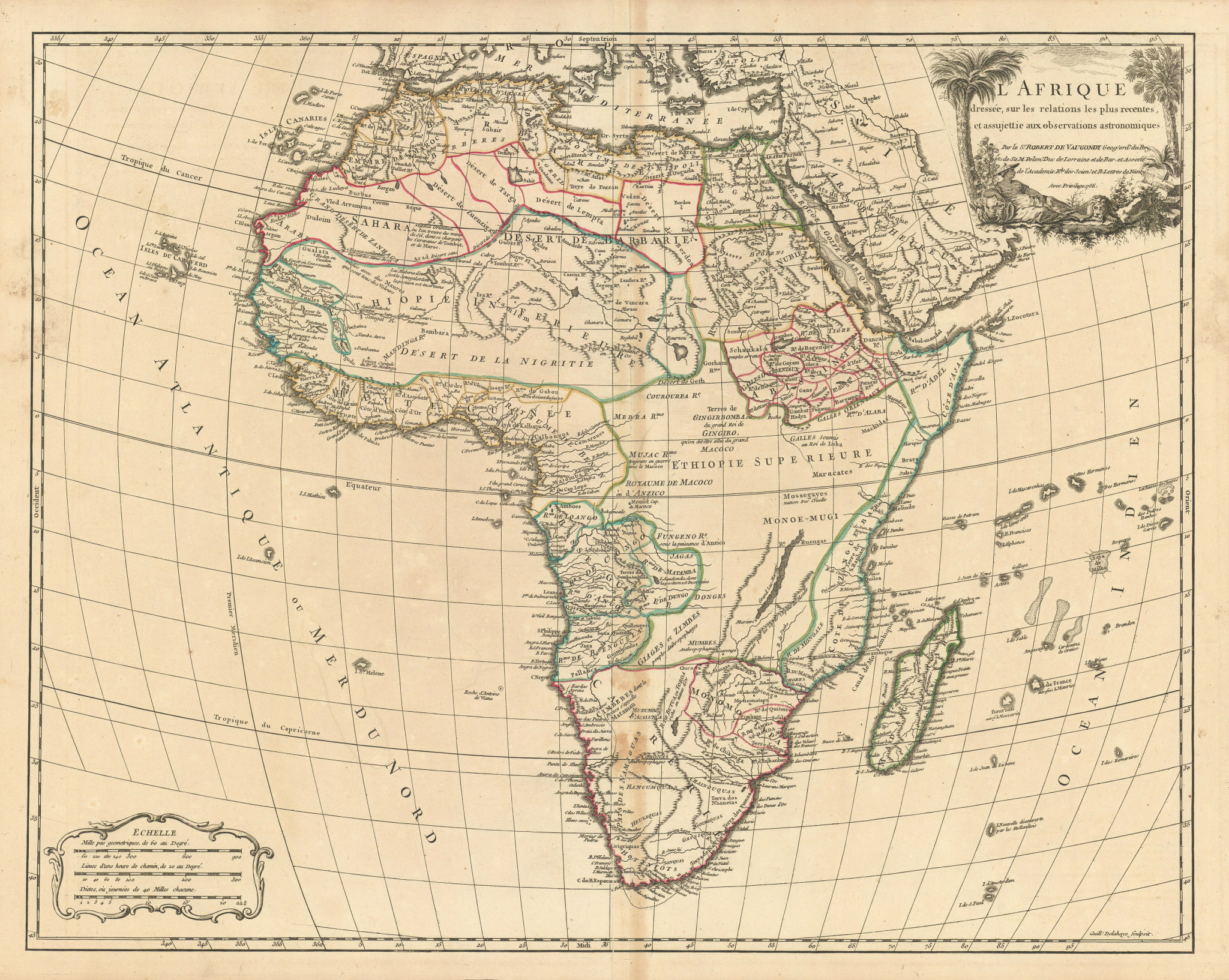 Associate Product "L'Afrique dressée sur les relations les plus recentes" Africa VAUGONDY 1756 map