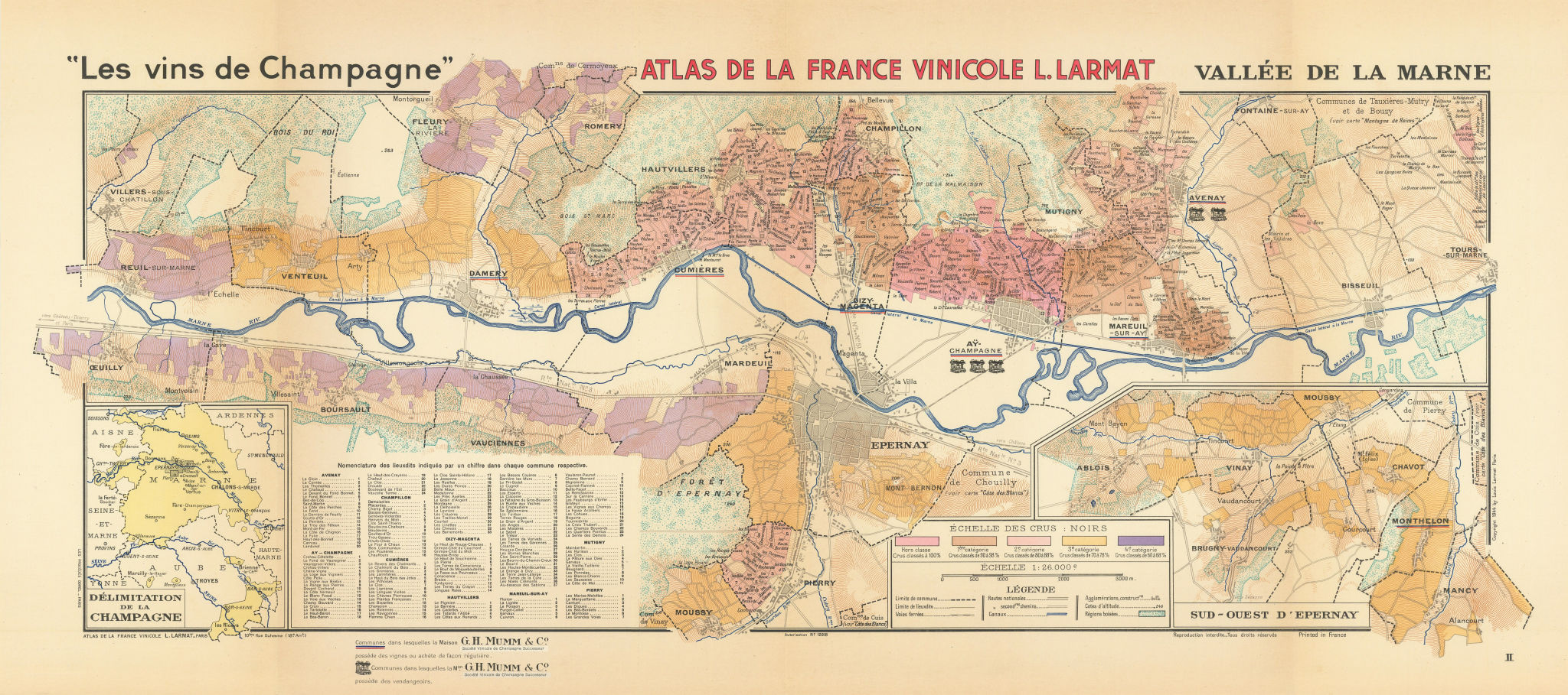 Champagne Vineyard Map Vallée De La Marne Ay Mareuil Mumm Larmat 1944