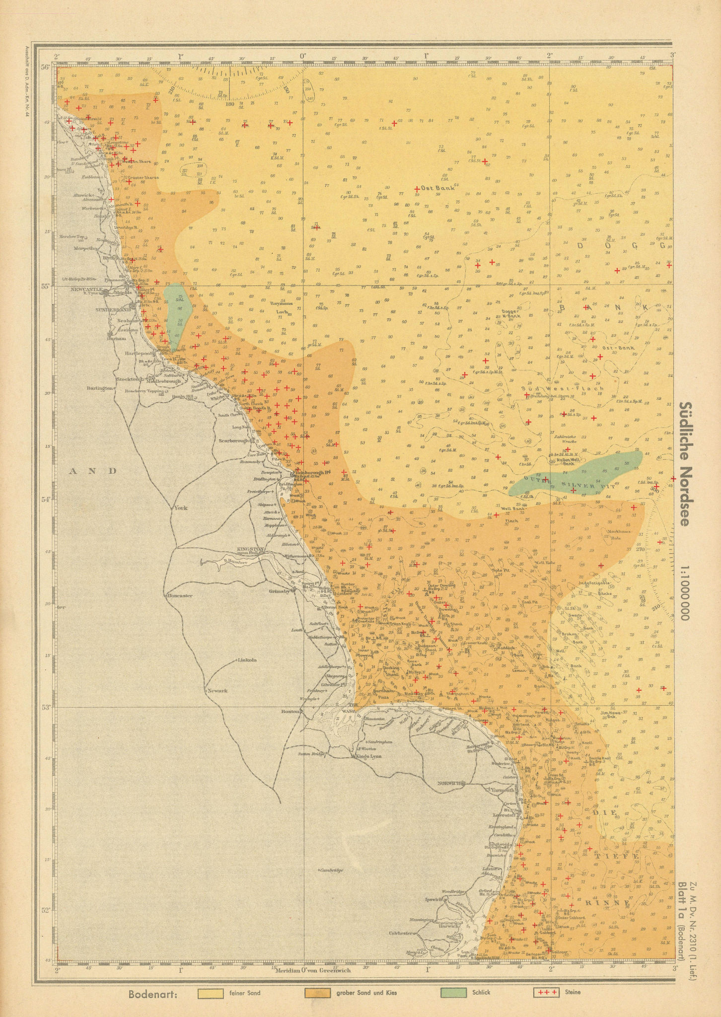 1a. Southern North Sea. England east coast. KRIEGSMARINE Nazi map 1940 old
