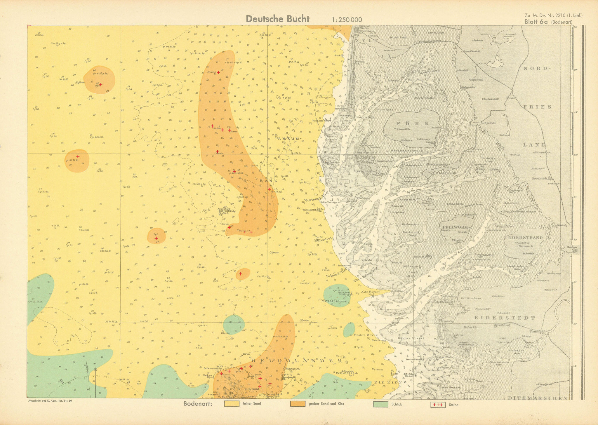6a. Frisian Islands. Schleswig west coast. KRIEGSMARINE Nazi map 1940 old