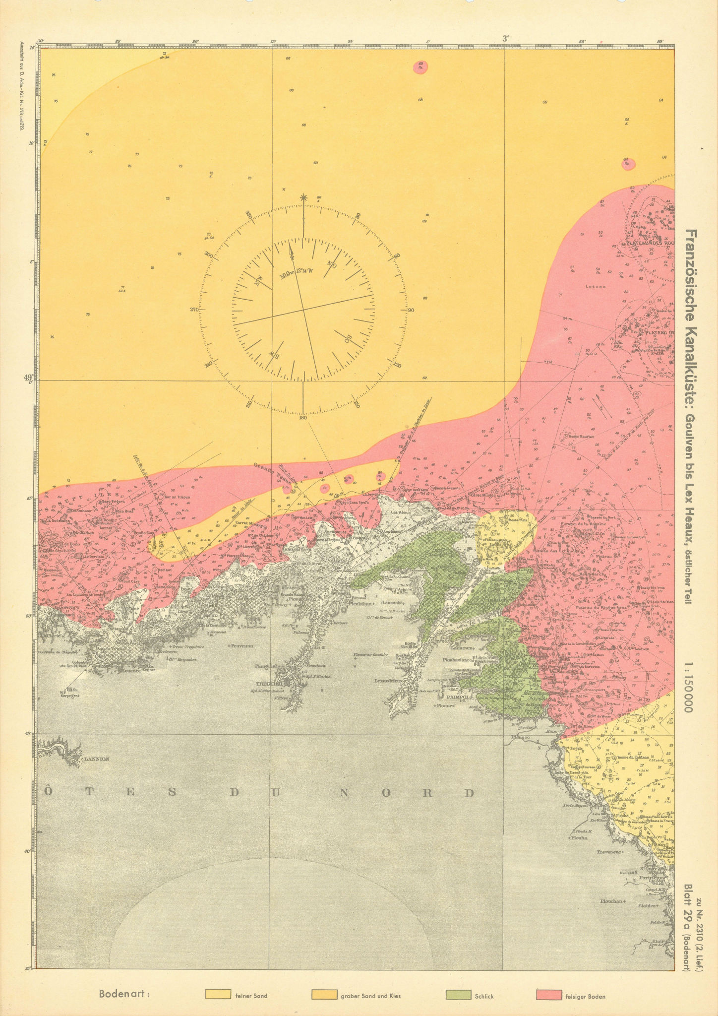 29a. Côtes-d'Armor coast. Paimpol Lannion. KRIEGSMARINE Nazi map 1940 old