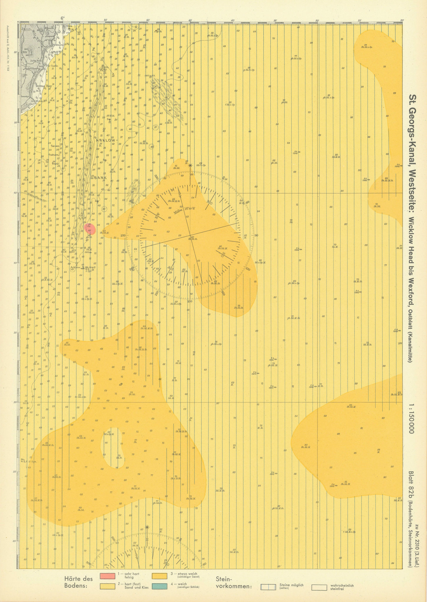 82b. Ireland coast Irish Sea Arklow Bank Wicklow. KRIEGSMARINE Nazi map 1940