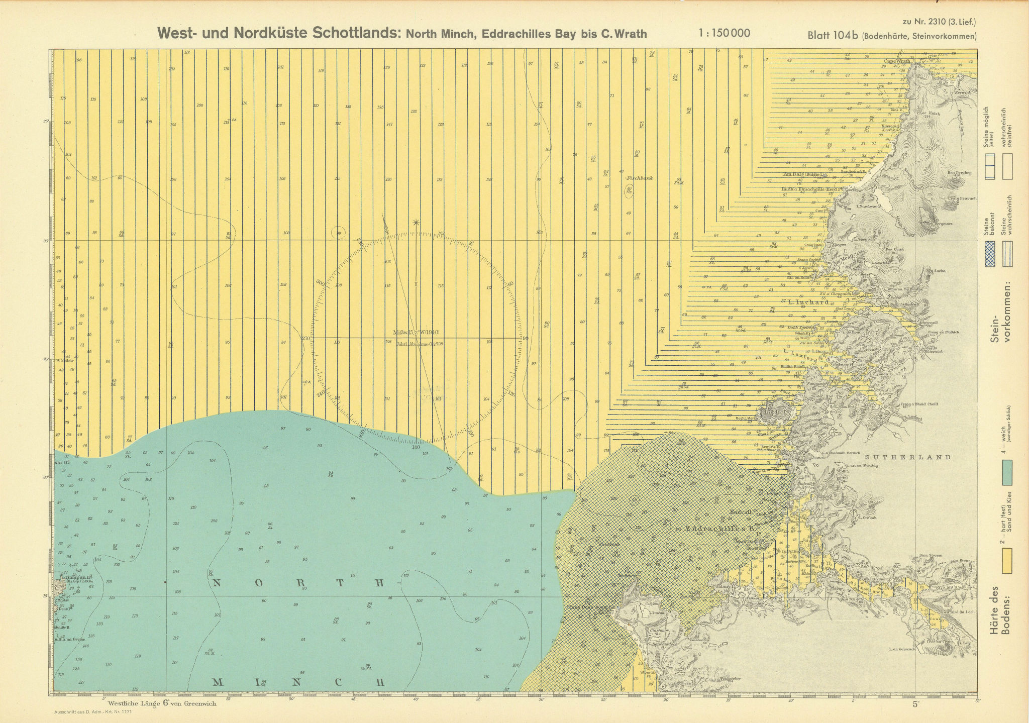 104b. Sutherland NW coast. Cape Wrath. Scotland. KRIEGSMARINE Nazi map 1940