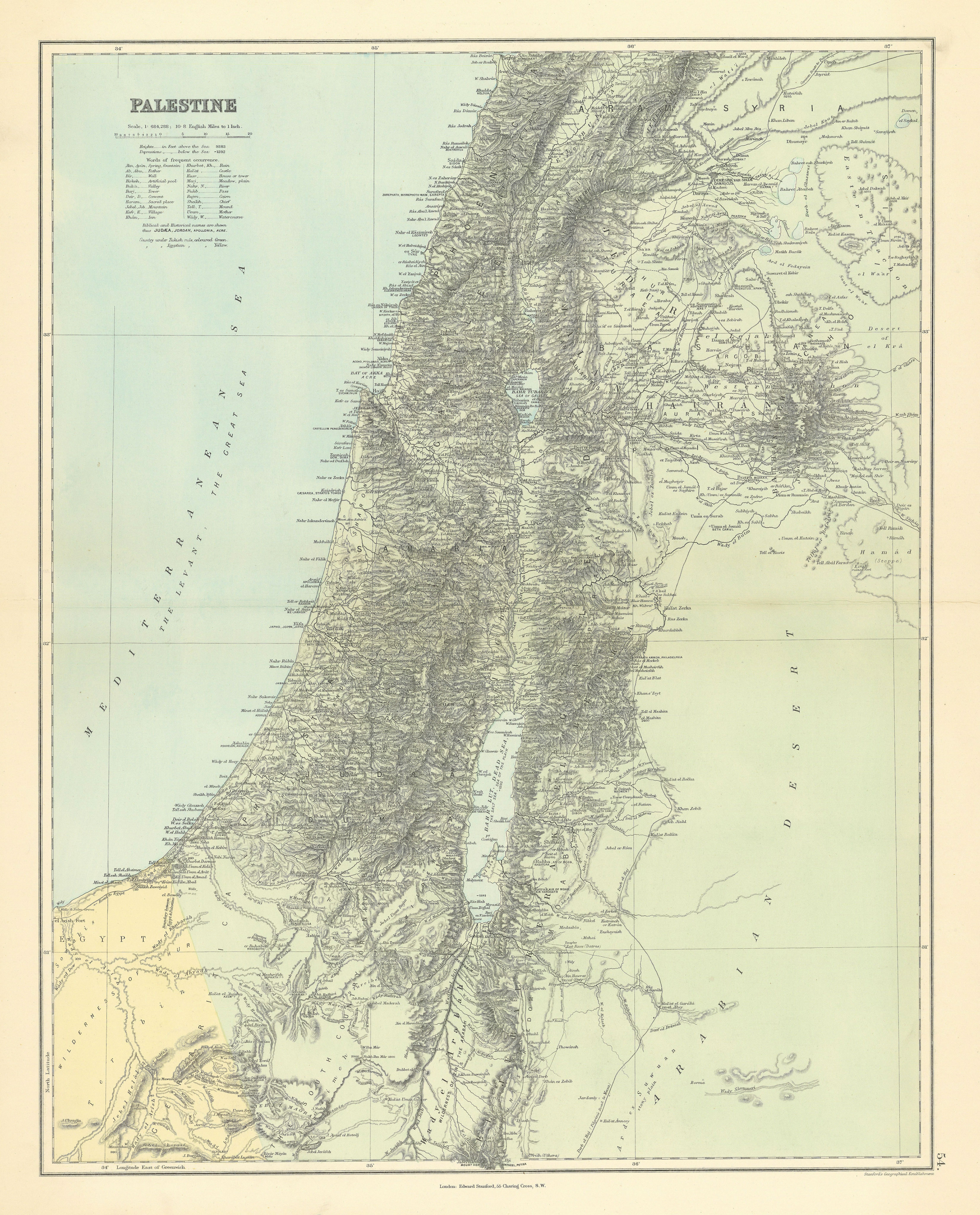 Palestine Holy Land Israel Lebanon Jordan Syria Biblical names STANFORD 1887 map