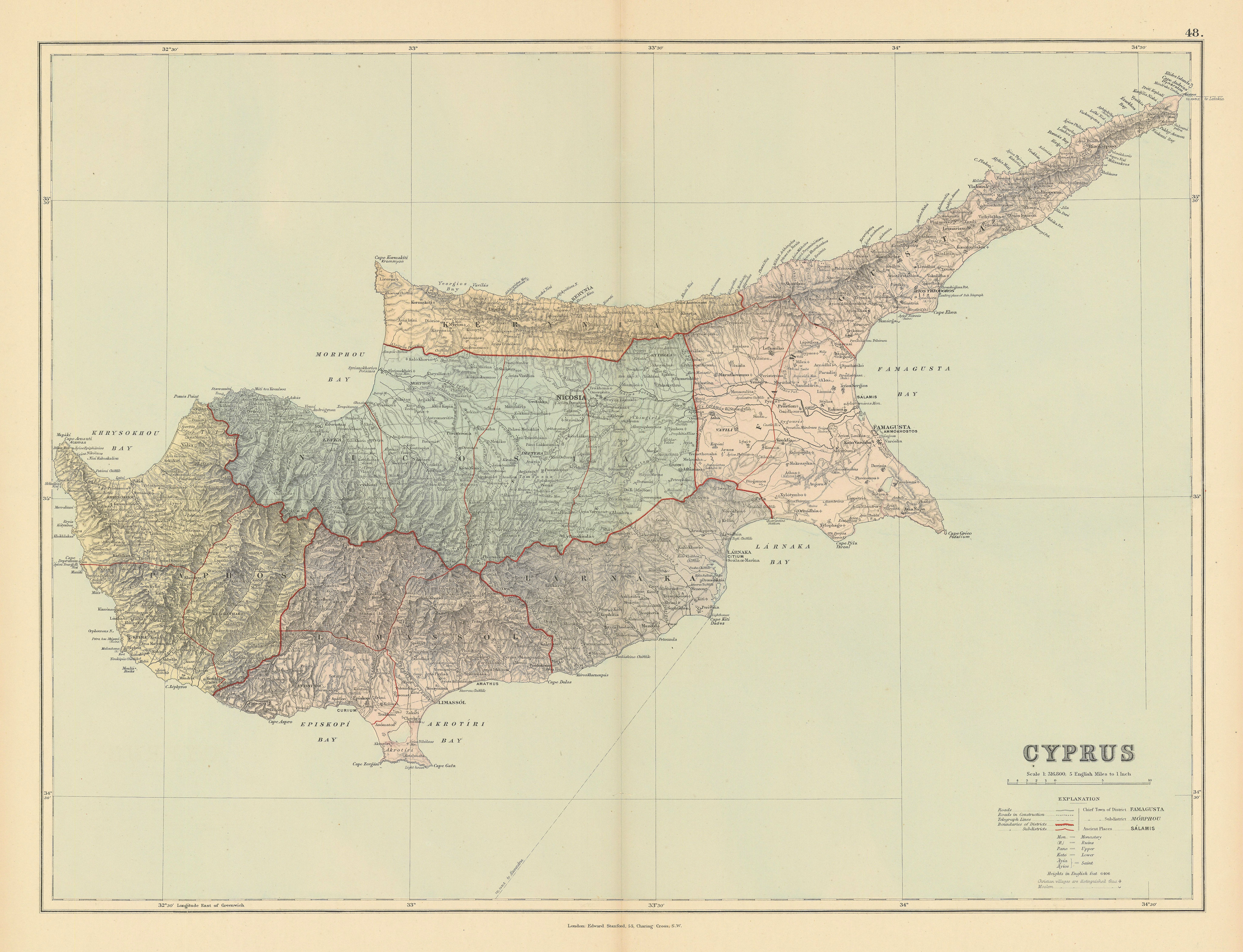 Cyprus. Famagusta Kerynia Larnaca Limassol Nicosia Paphos. STANFORD 1887 map
