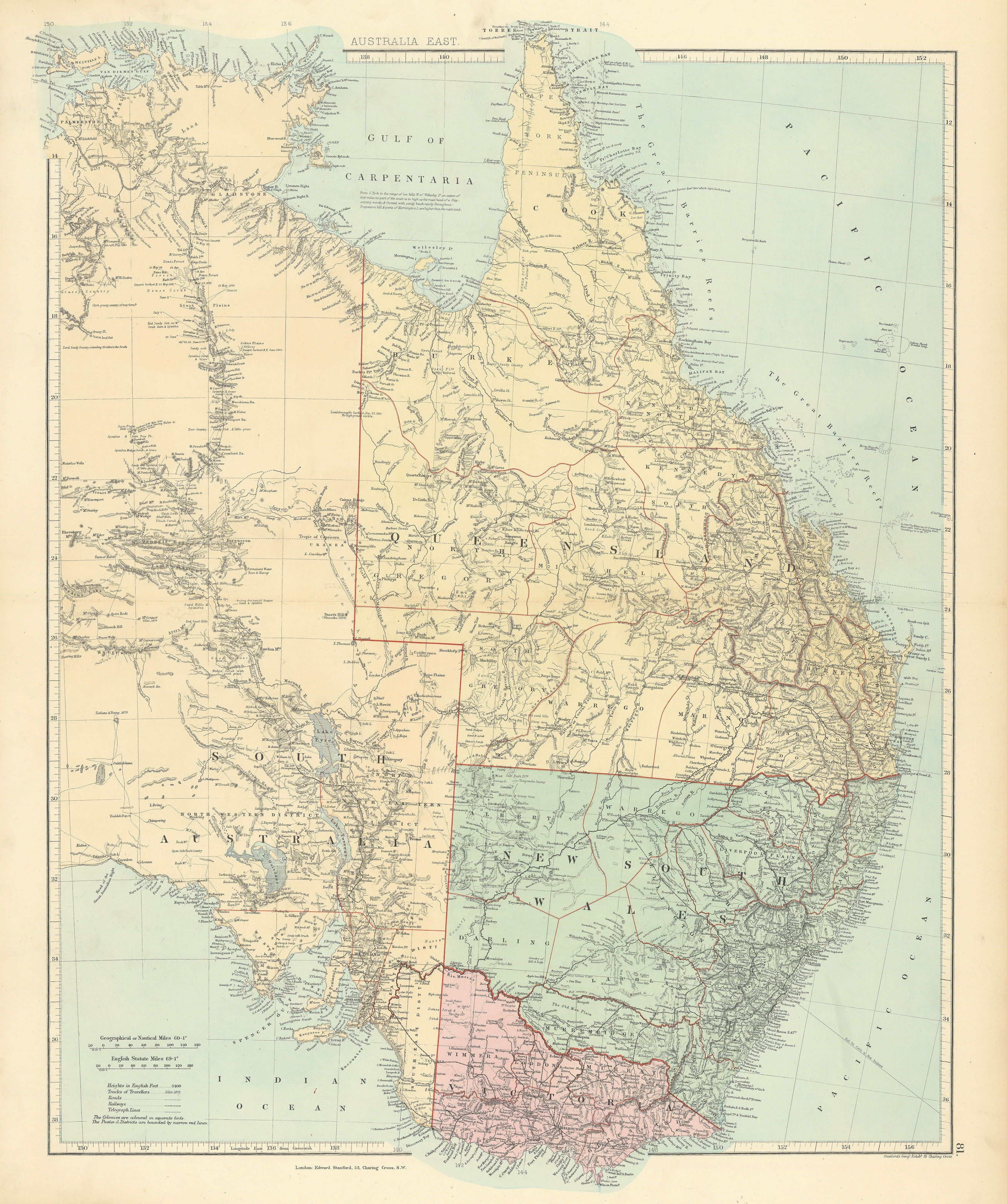 Associate Product Eastern Australia. New South Wales Victoria Queensland. STANFORD 1887 old map
