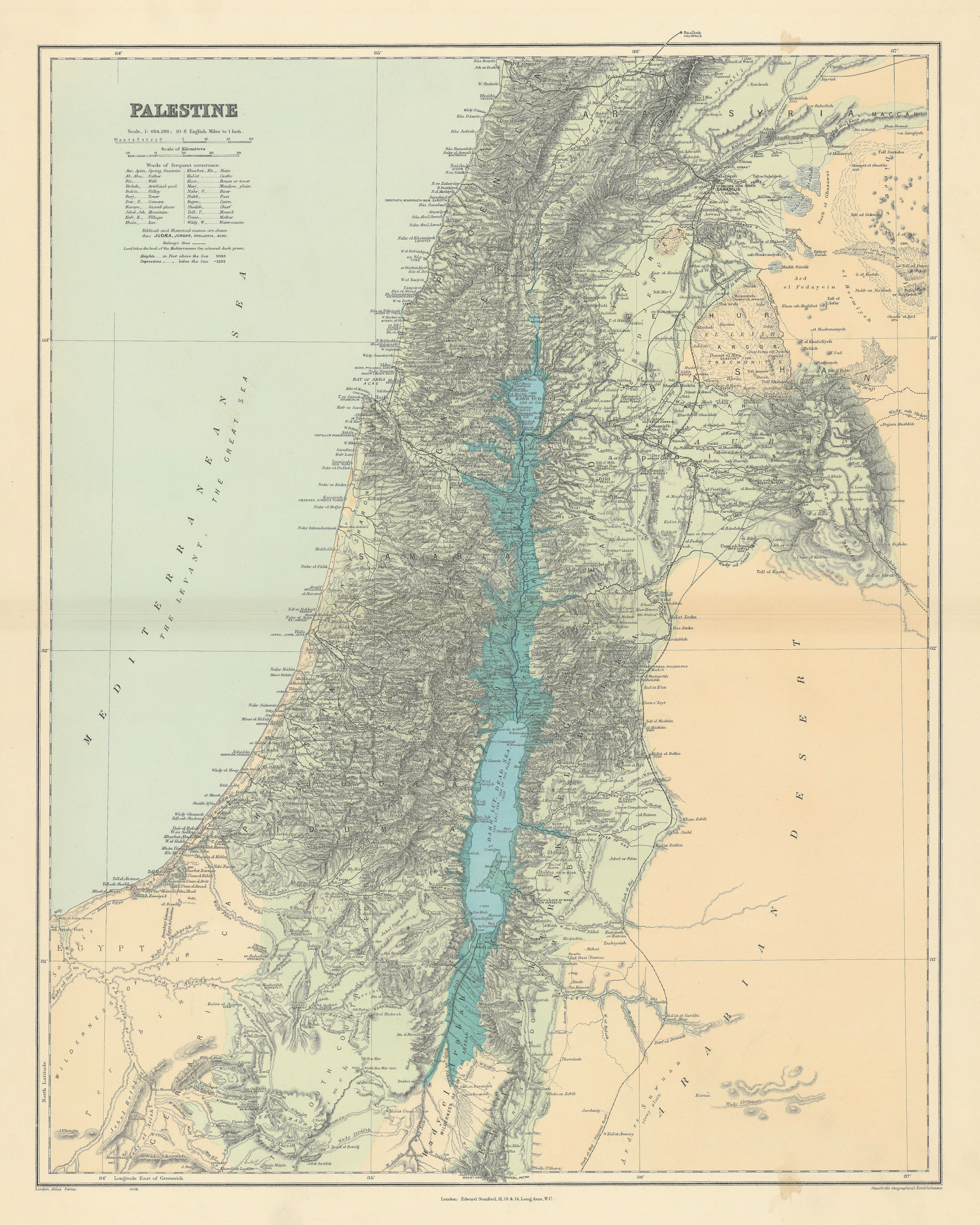 Palestine Holy Land Israel Lebanon Jordan Syria Biblical names STANFORD 1904 map