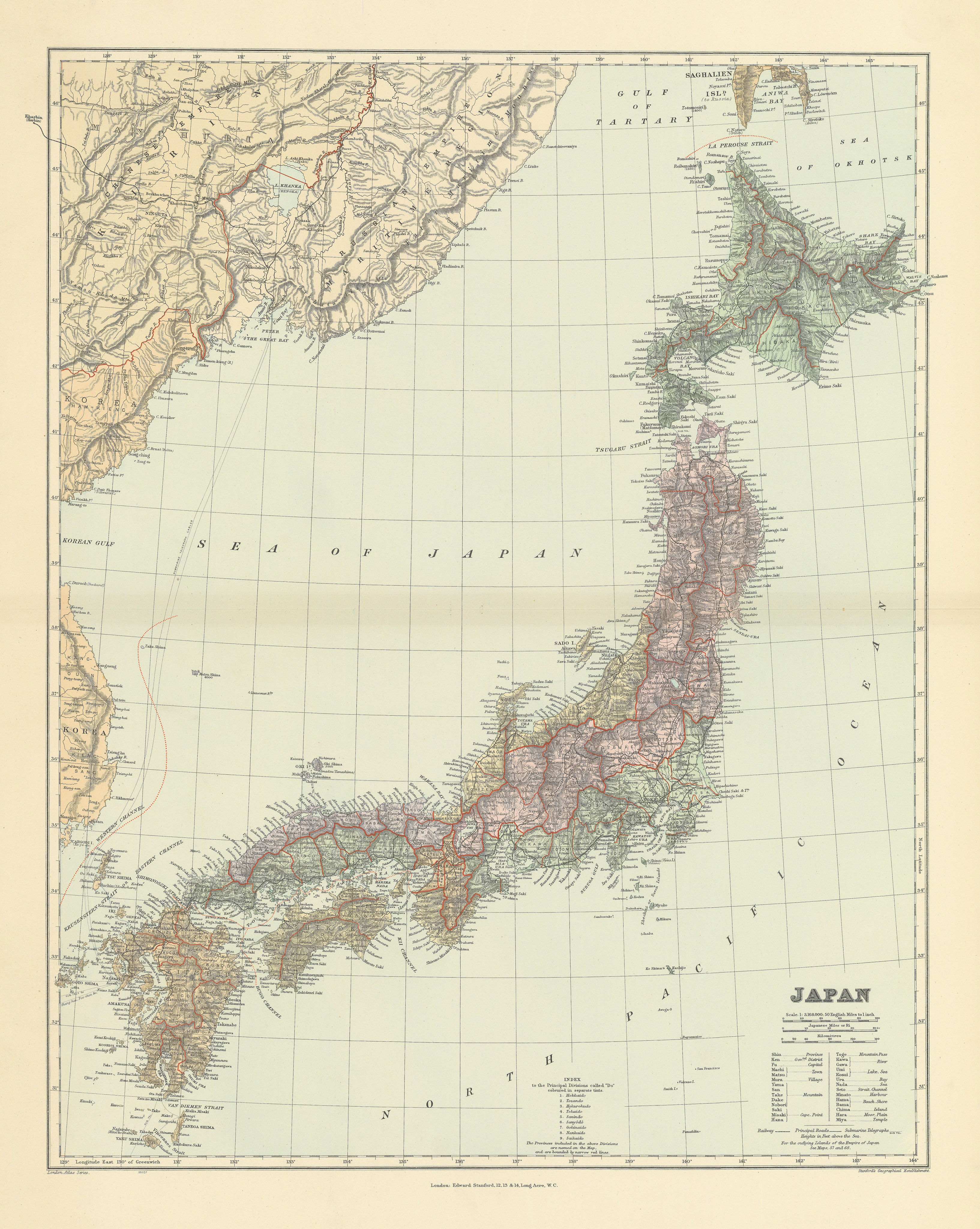Associate Product The Islands of Japan, in Provinces/prefectures. 65x52cm STANFORD 1904 old map