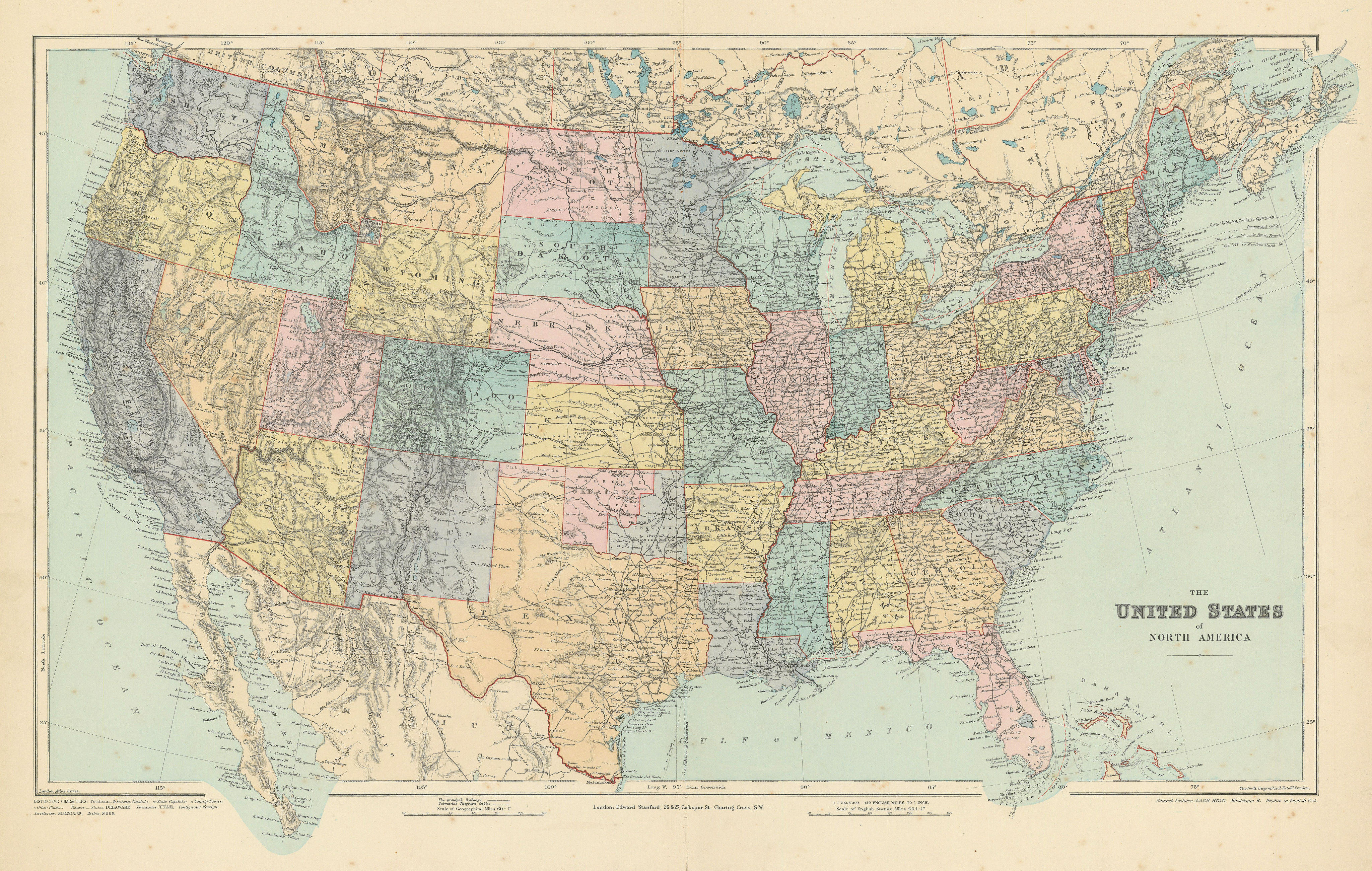 Associate Product The United States of North America. 72x46cm 18x28 inches STANFORD 1894 old map