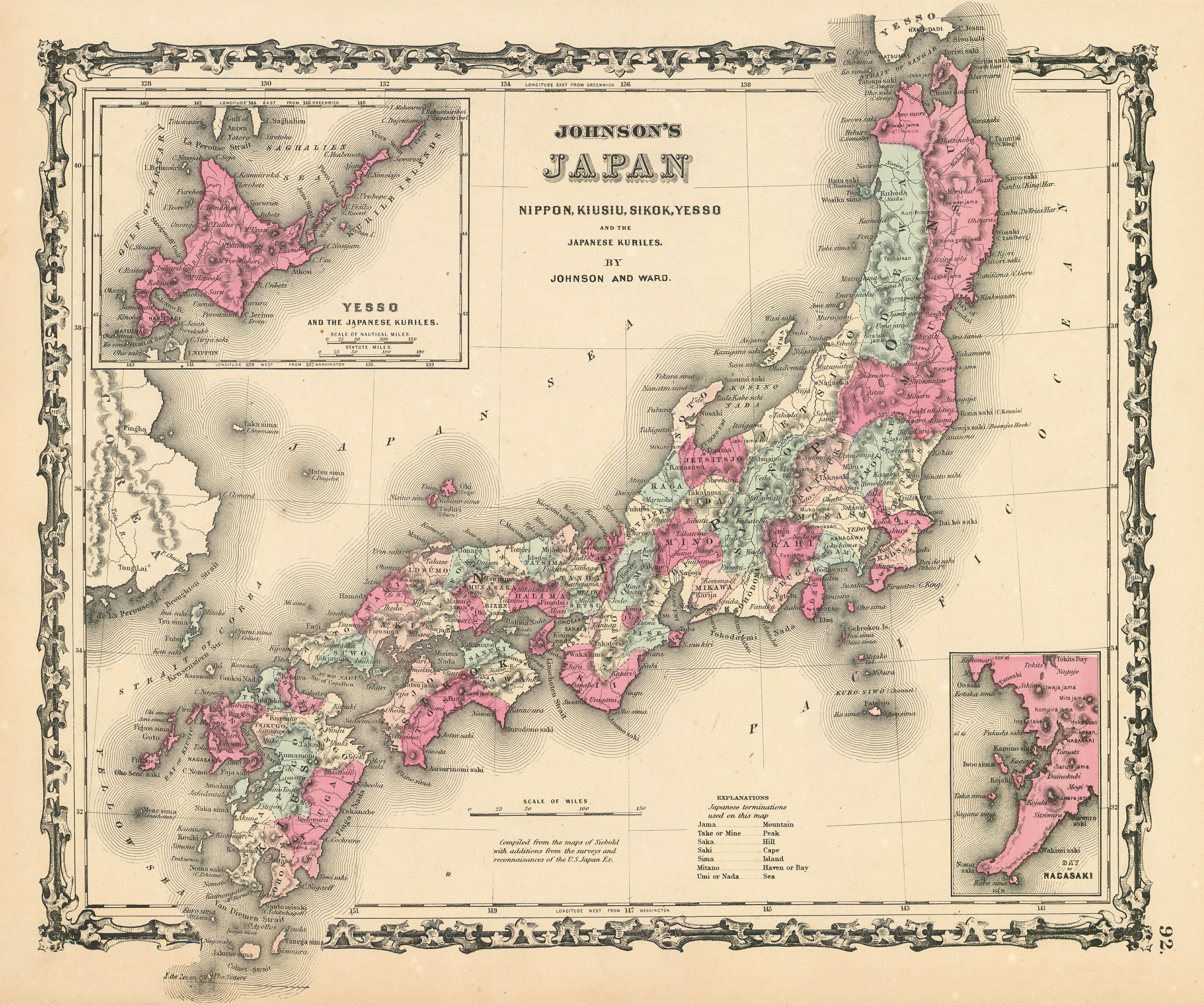 Associate Product Johnson's Japan, Nippon, Kiusiu, Sikok, Yesso & Kuriles. Nagasaki Bay 1862 map