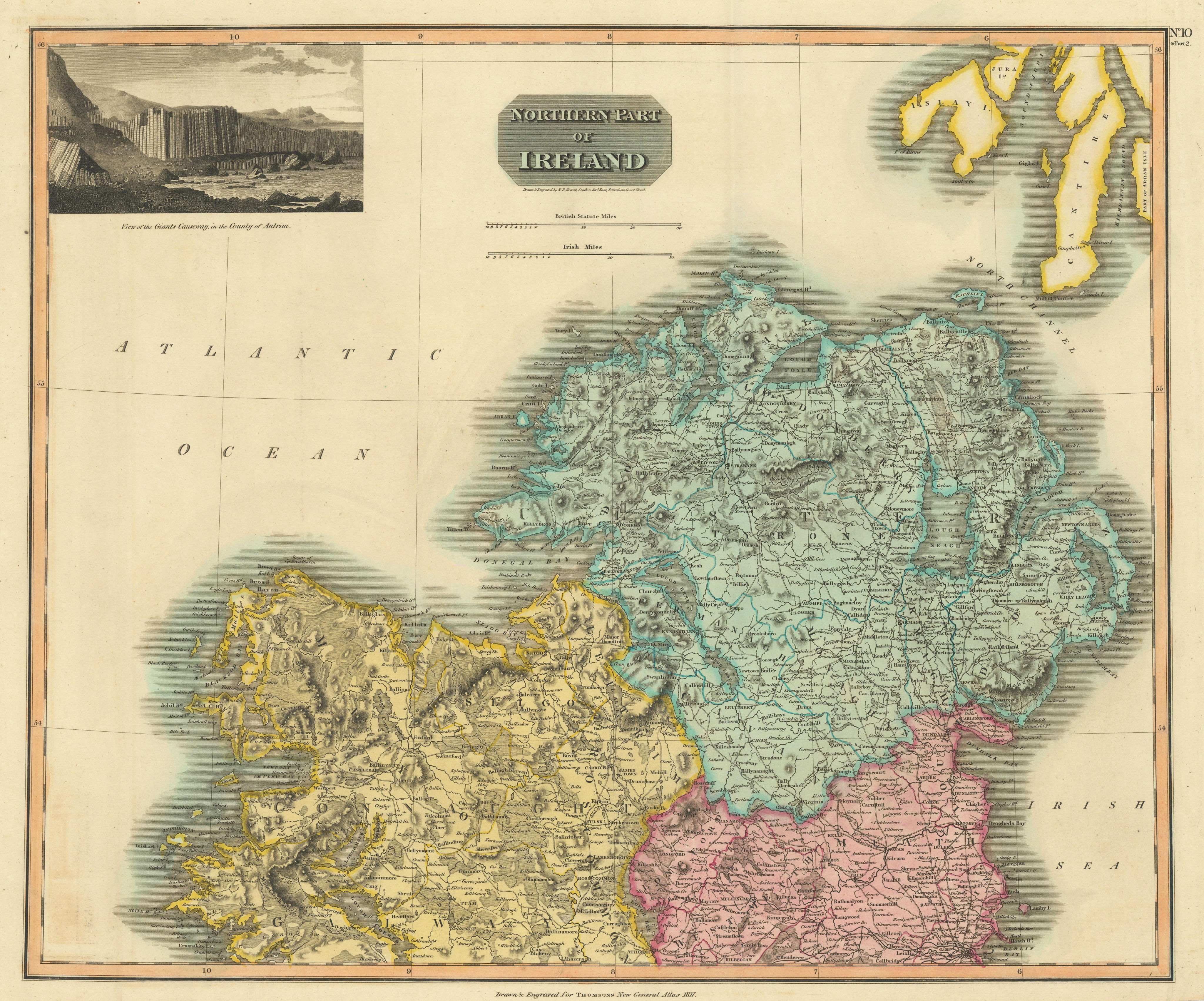 Associate Product Northern part of Ireland. Ulster south to Dublin. Coach roads. THOMSON 1817 map