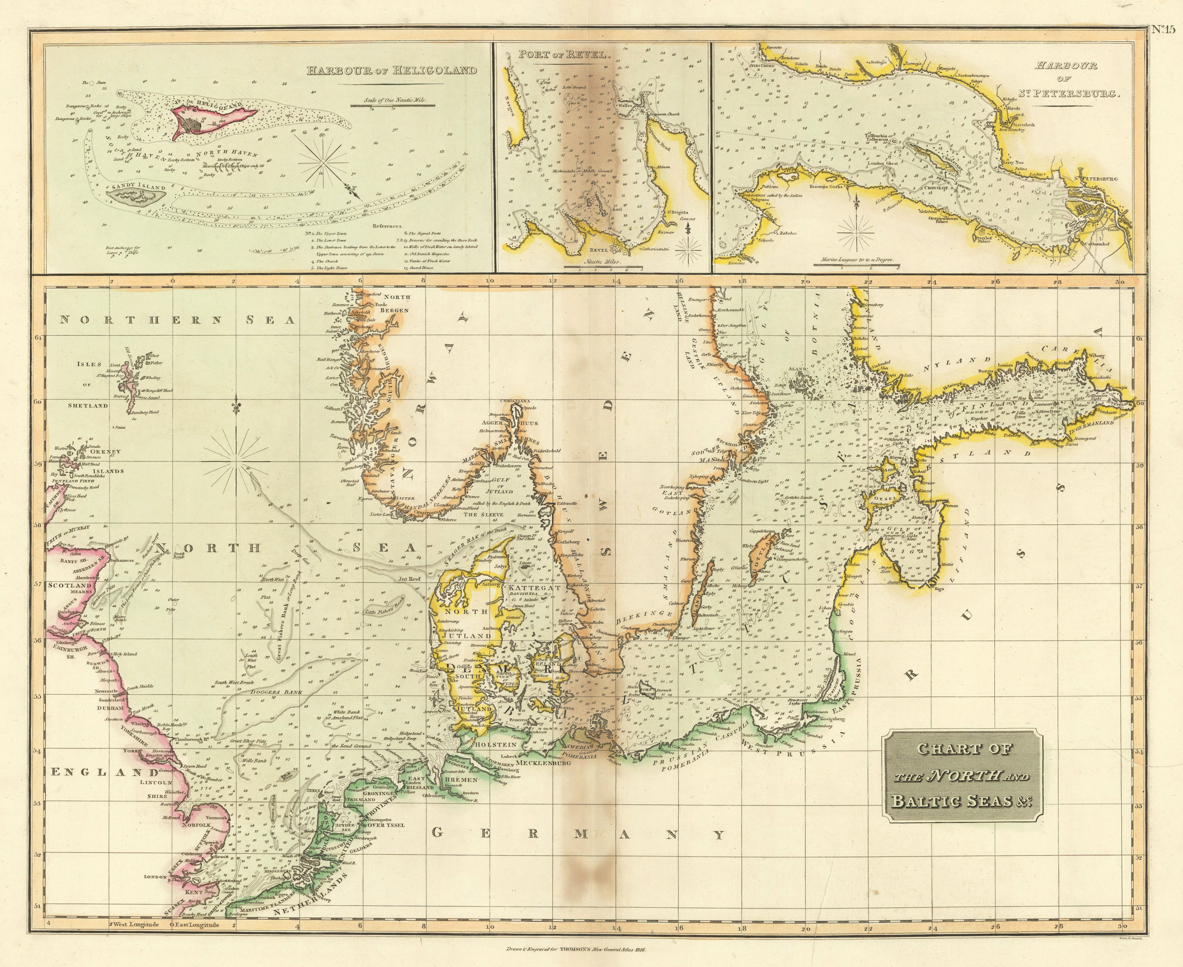 "The North & Baltic Seas". Heligoland Tallinn St Petersburg. THOMSON 1817 map