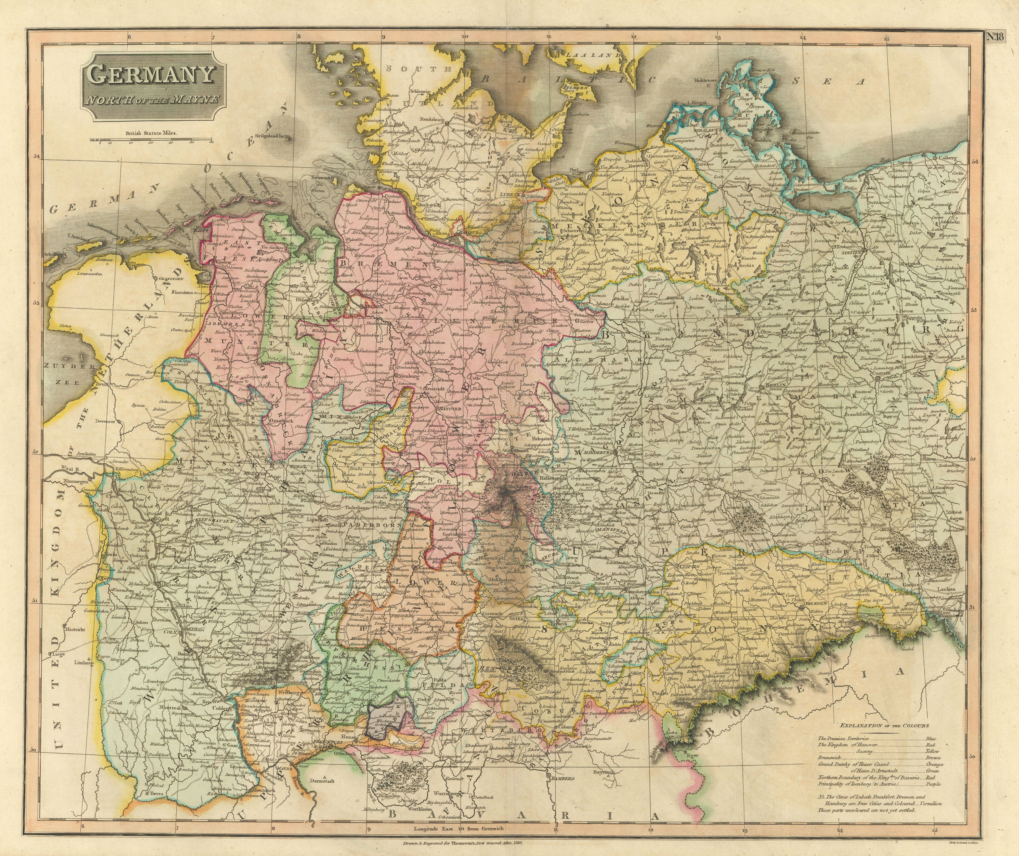 "Germany, north of the Mayne" (Main). Prussia Hanover Saxony. THOMSON 1817 map