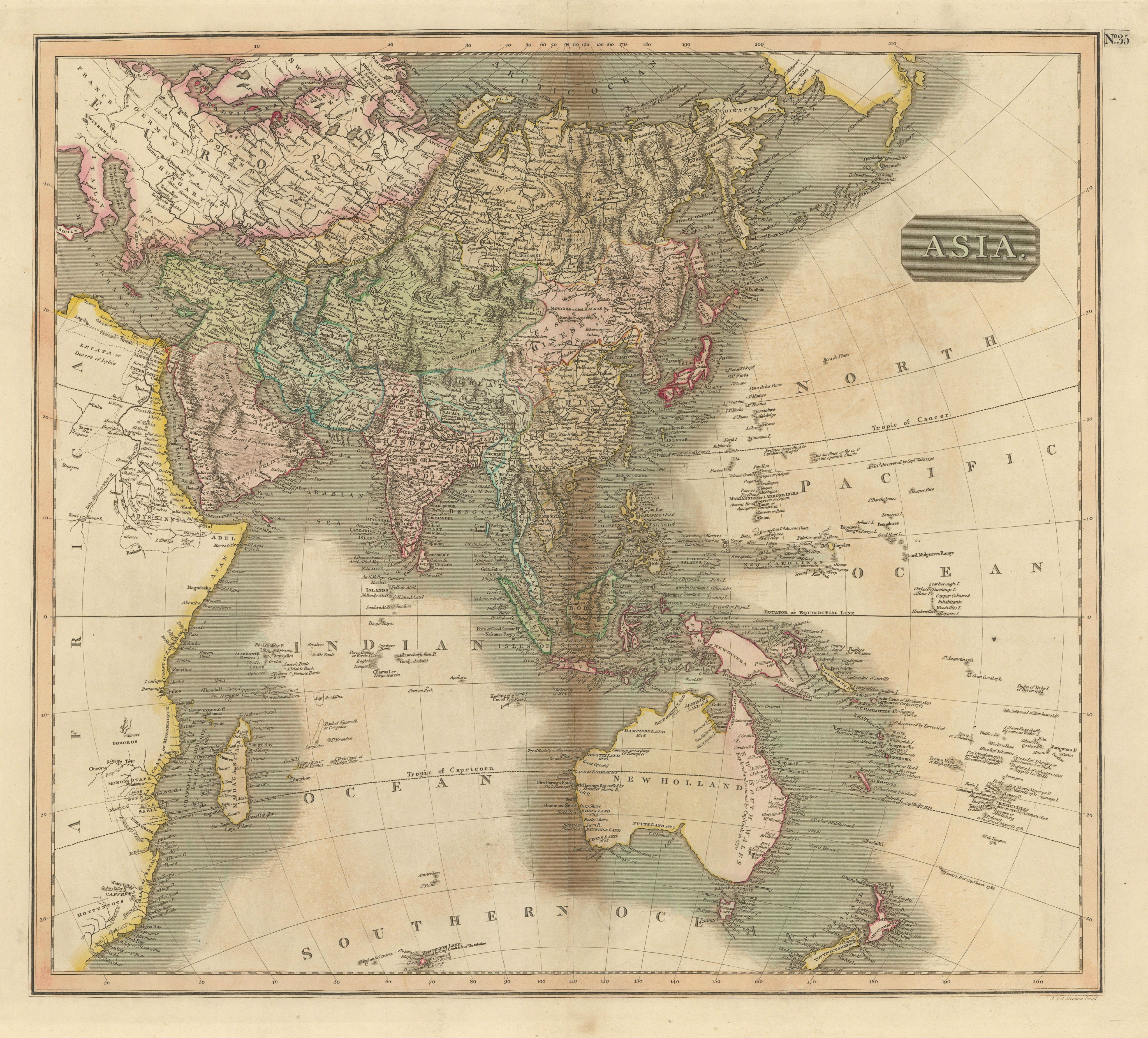 Associate Product "Asia" on Gnomonic projection. Phantom Los Jardines islands. THOMSON 1817 map