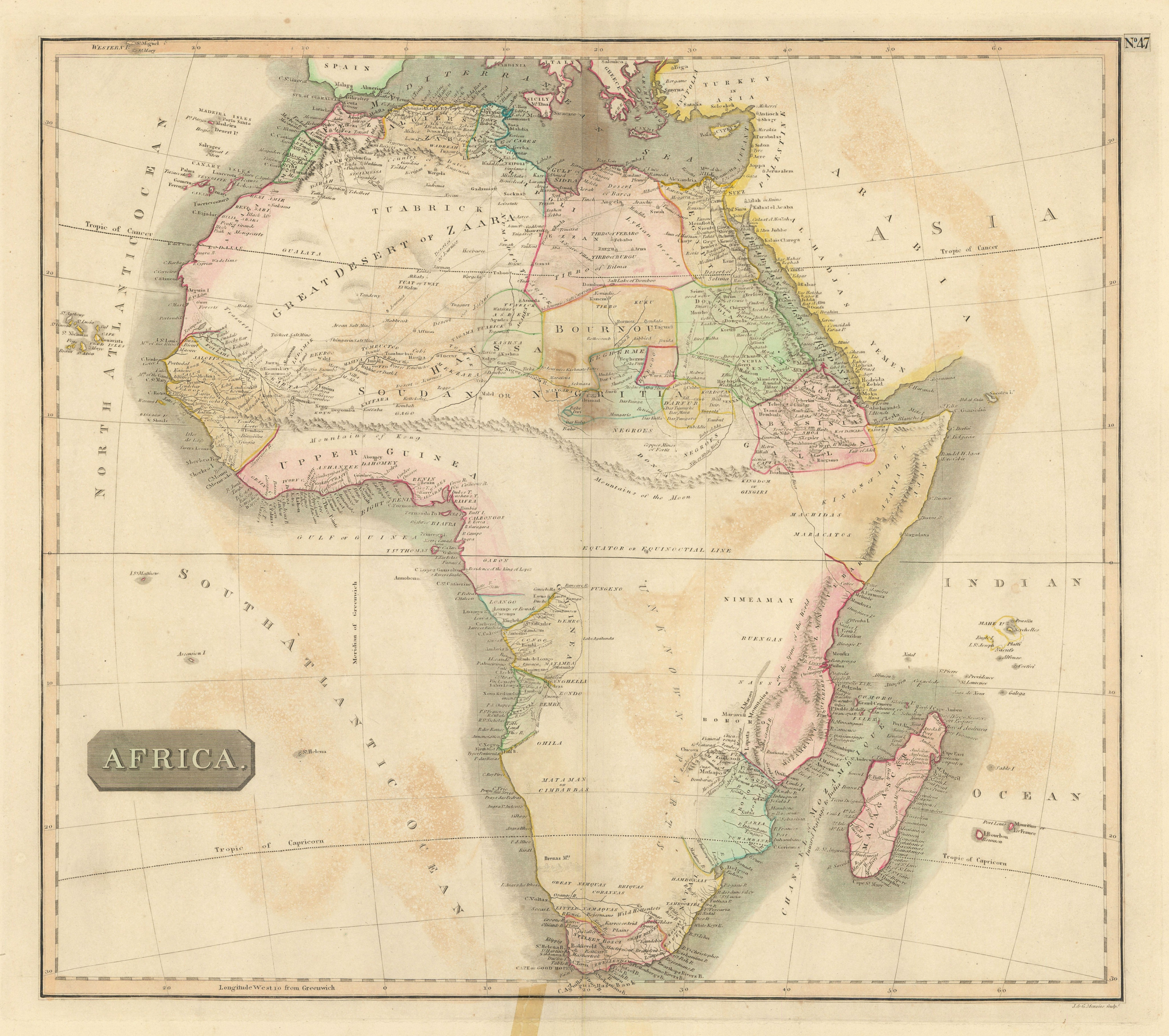 Pre-colonial Africa. Mountains of Kong/Moon. Caravan routes. THOMSON 1817 map