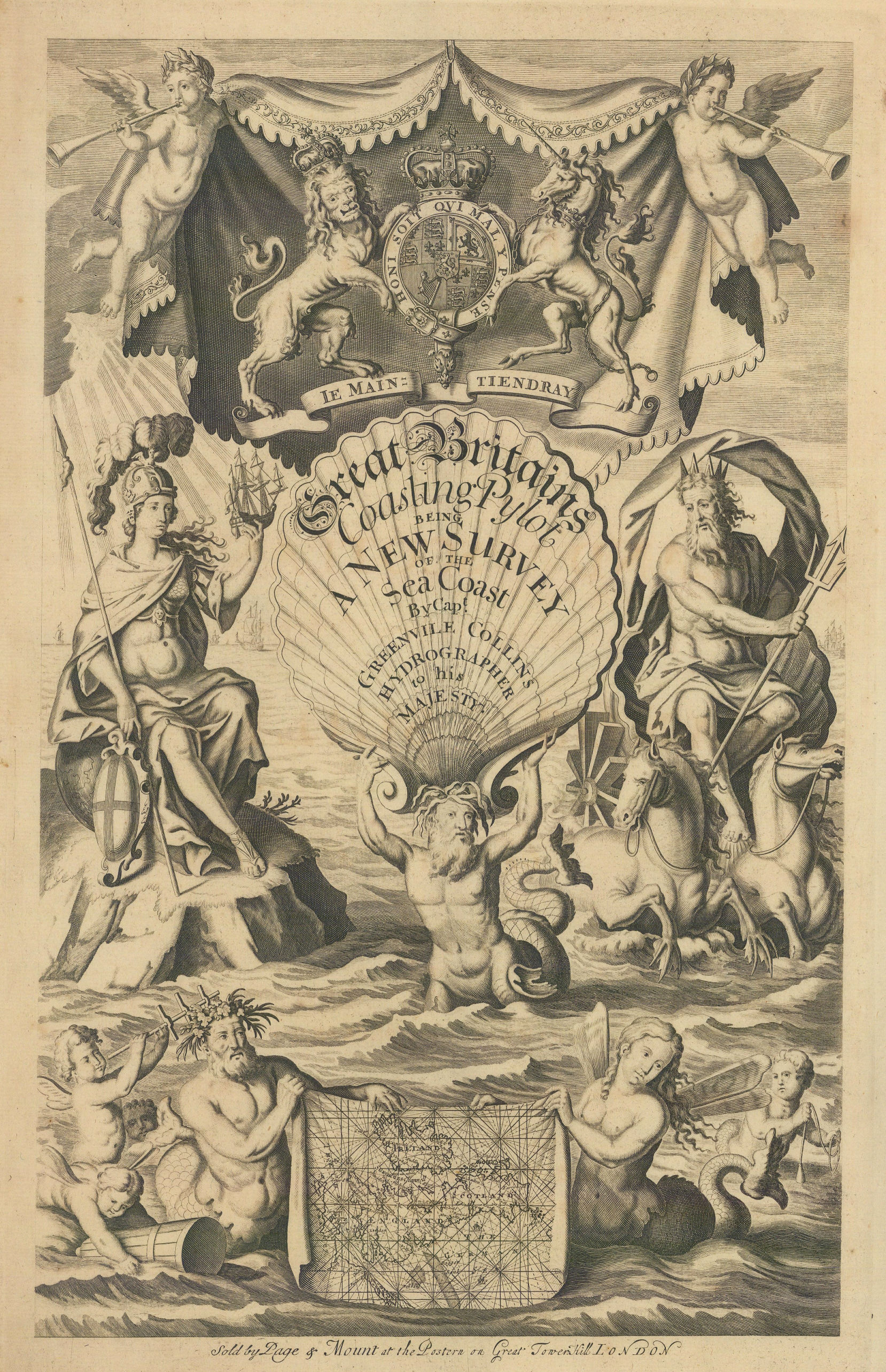 Great Britain's Coasting Pilot decorative title page. Capt G COLLINS 1723