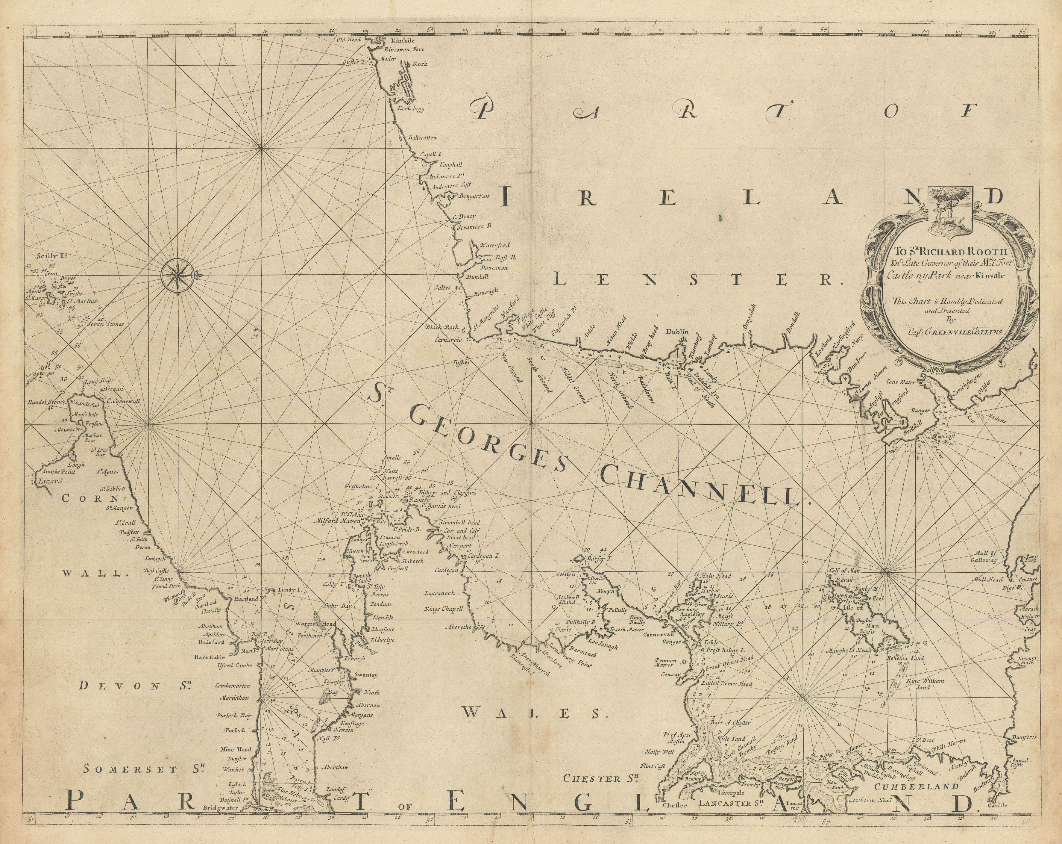 Associate Product ST GEORGE'S CHANNELL sea chart. The Irish & Celtic Seas. COLLINS 1723 old map
