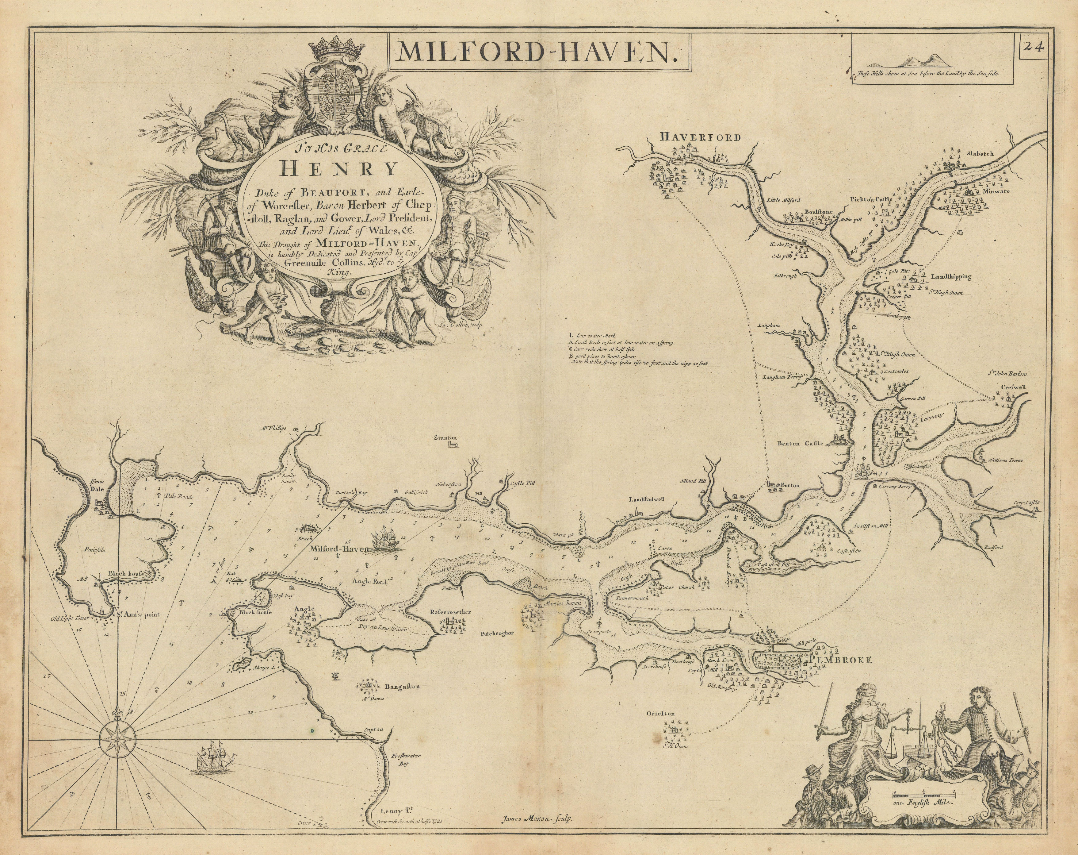 Associate Product Milford Haven sea chart. Haverfordwest Pembrokeshire. COLLINS 1723 old map