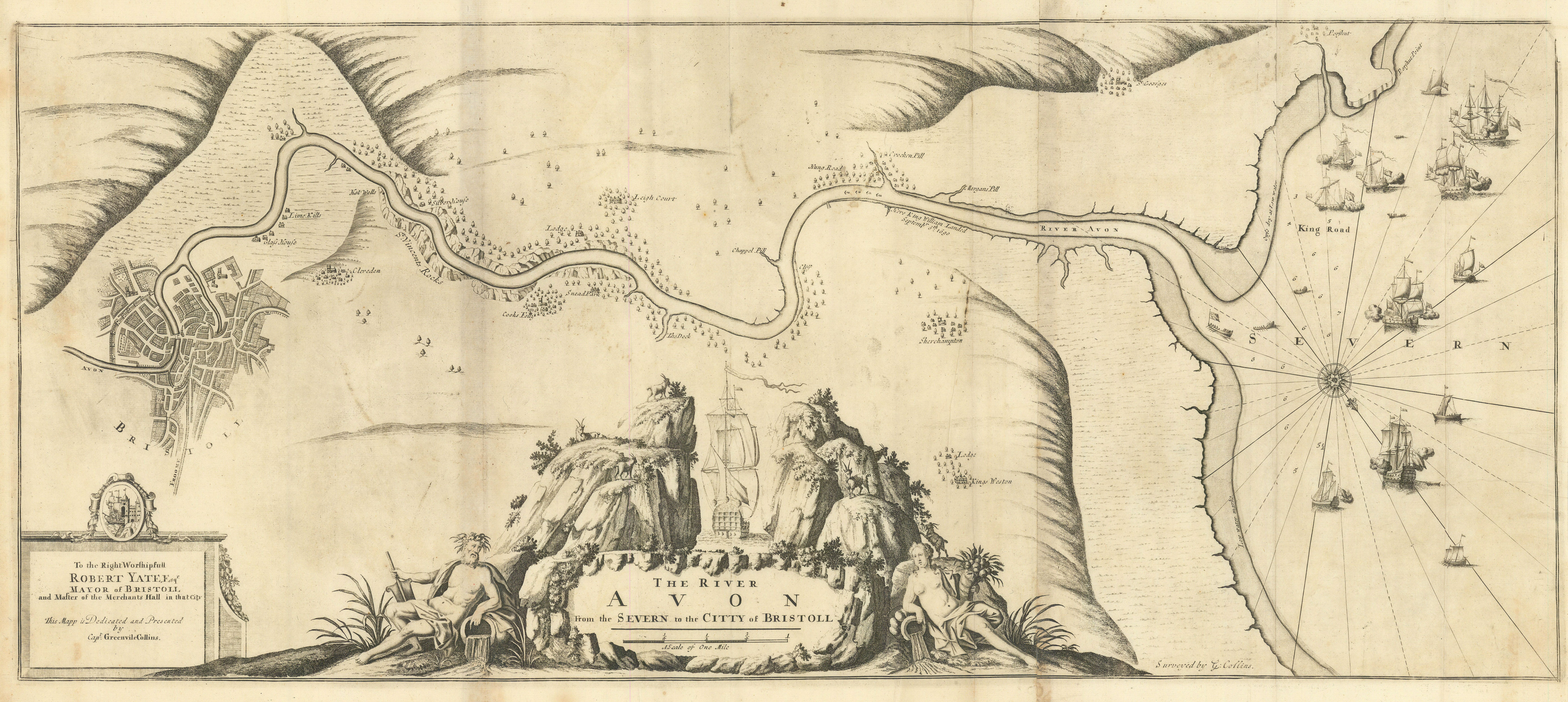 Associate Product The River Avon from the Severn to the Citty of Bristoll. COLLINS 1723 old map