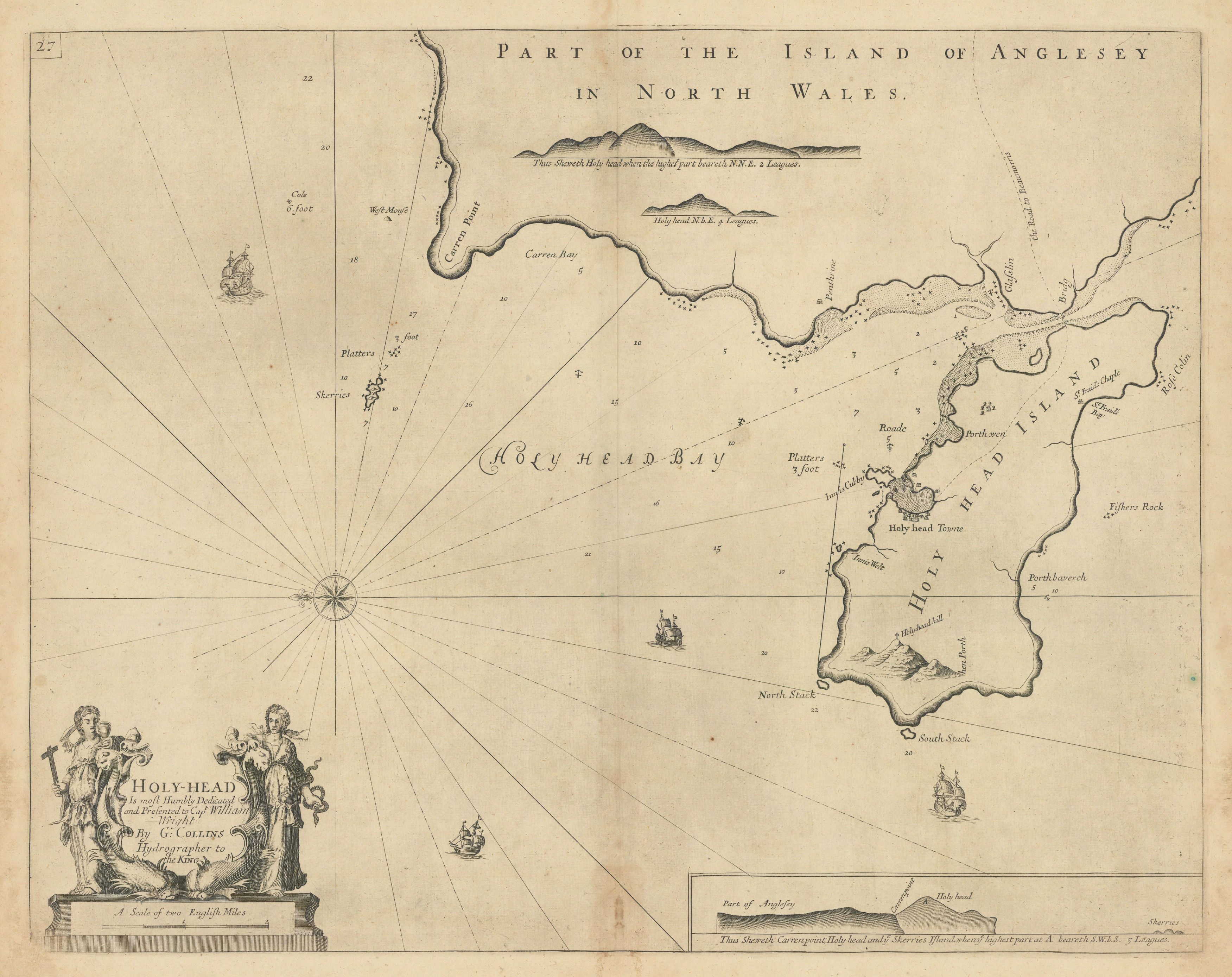Associate Product Holy-Head sea chart. Holy Island & HOLYHEAD, Anglesey. Capt. COLLINS 1723 map