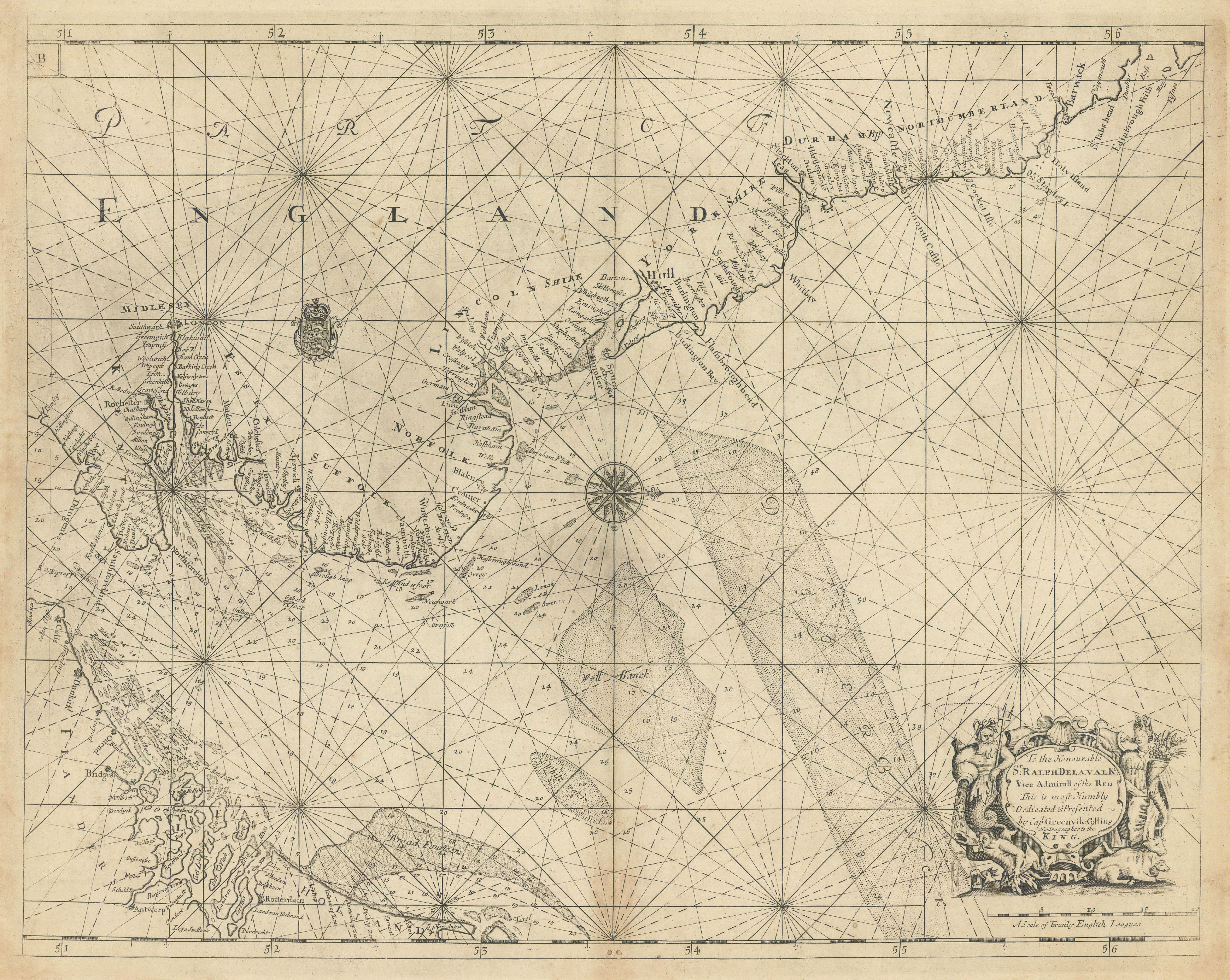 Associate Product NORTH SEA coast chart. East coast of England Holland Flanders. COLLINS 1723 map