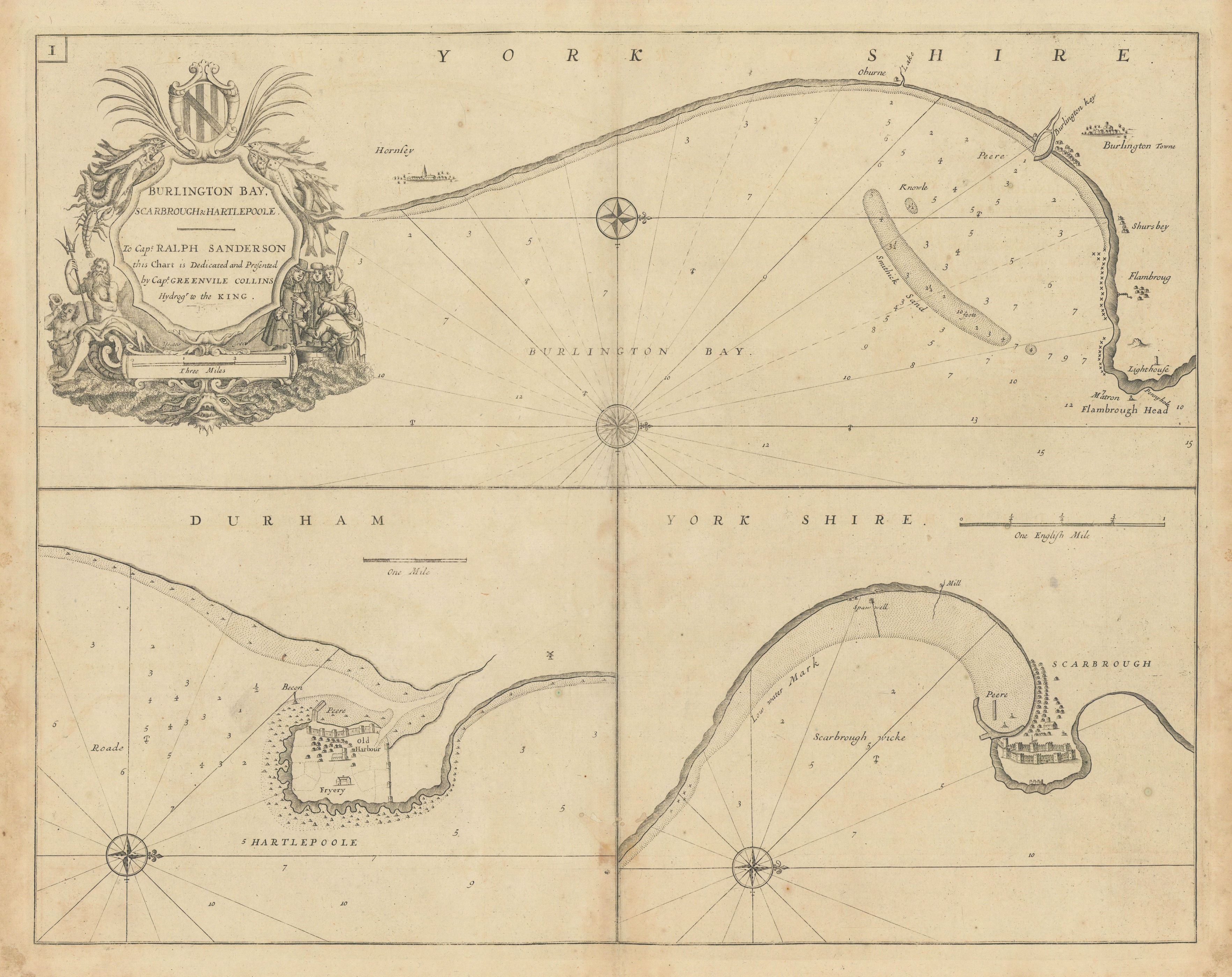 BURLINGTON BAY SCARBROUGH HARTLEPOOLE. Bridlington Scarborough. COLLINS 1723 map
