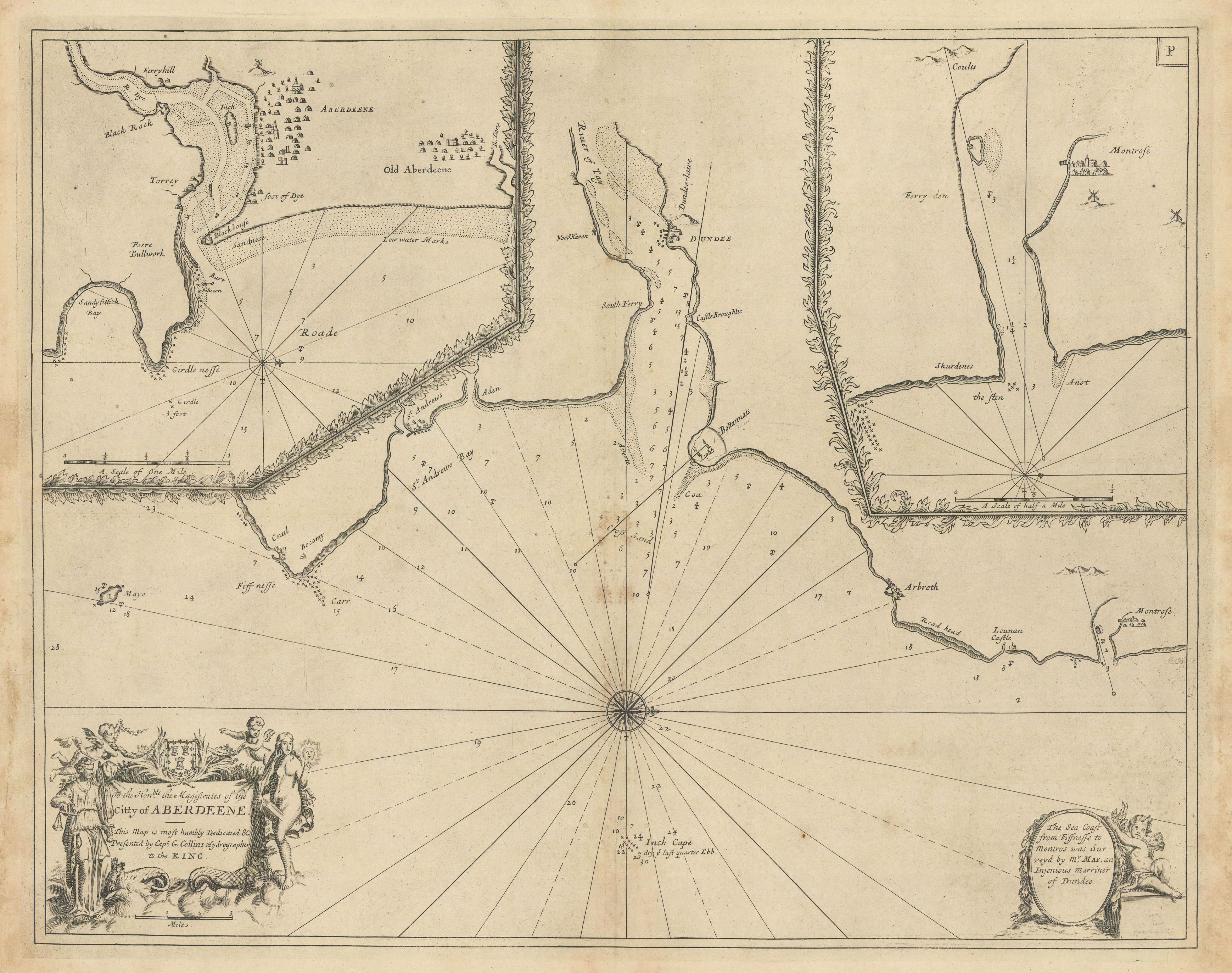 Associate Product Approaches to ABERDEEN, DUNDEE & MONTROSE sea chart. Tay. COLLINS 1723 old map