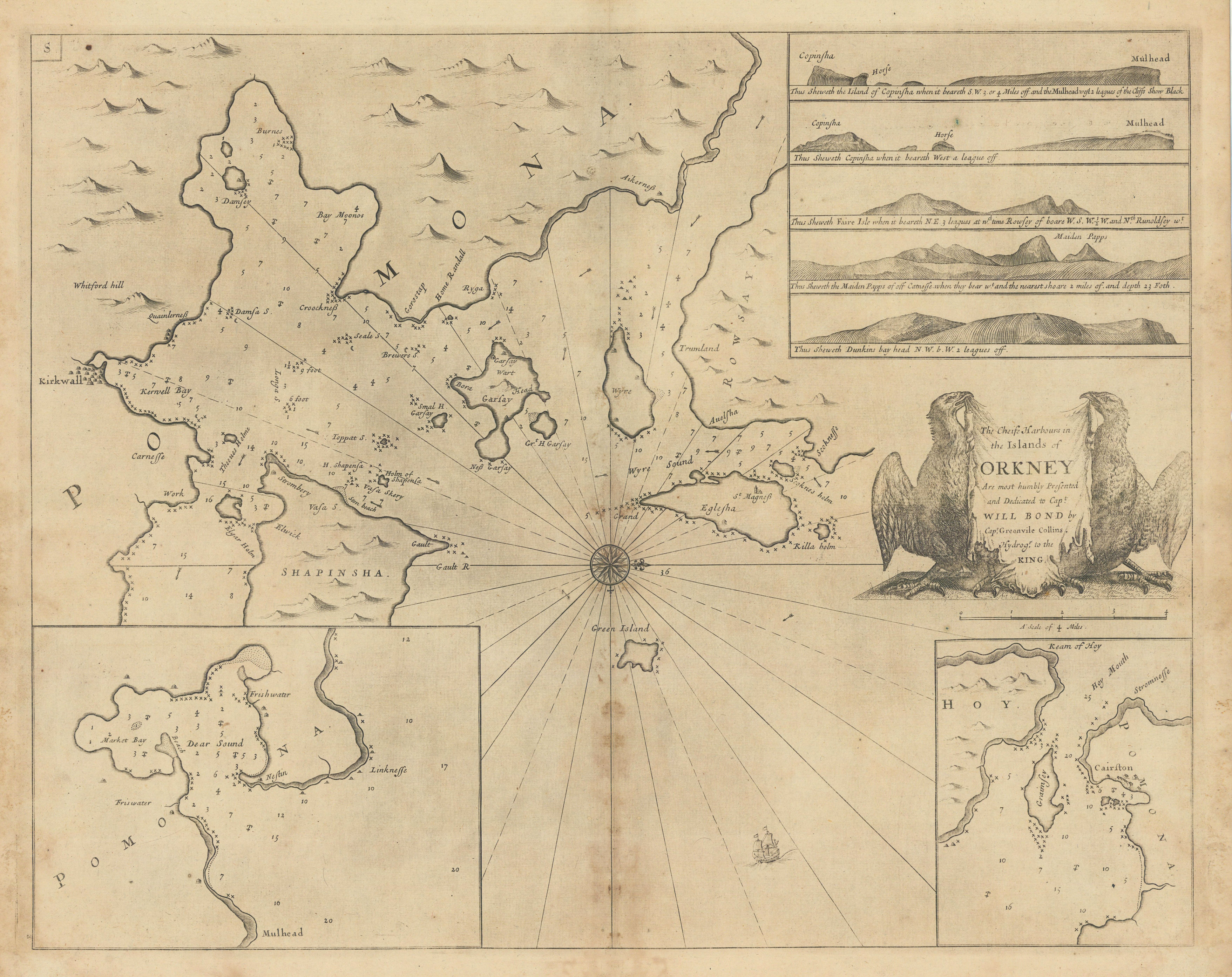 Associate Product Chiefe Harbours in the Islands of Orkney sea chart. Kirkwall.COLLINS 1723 map