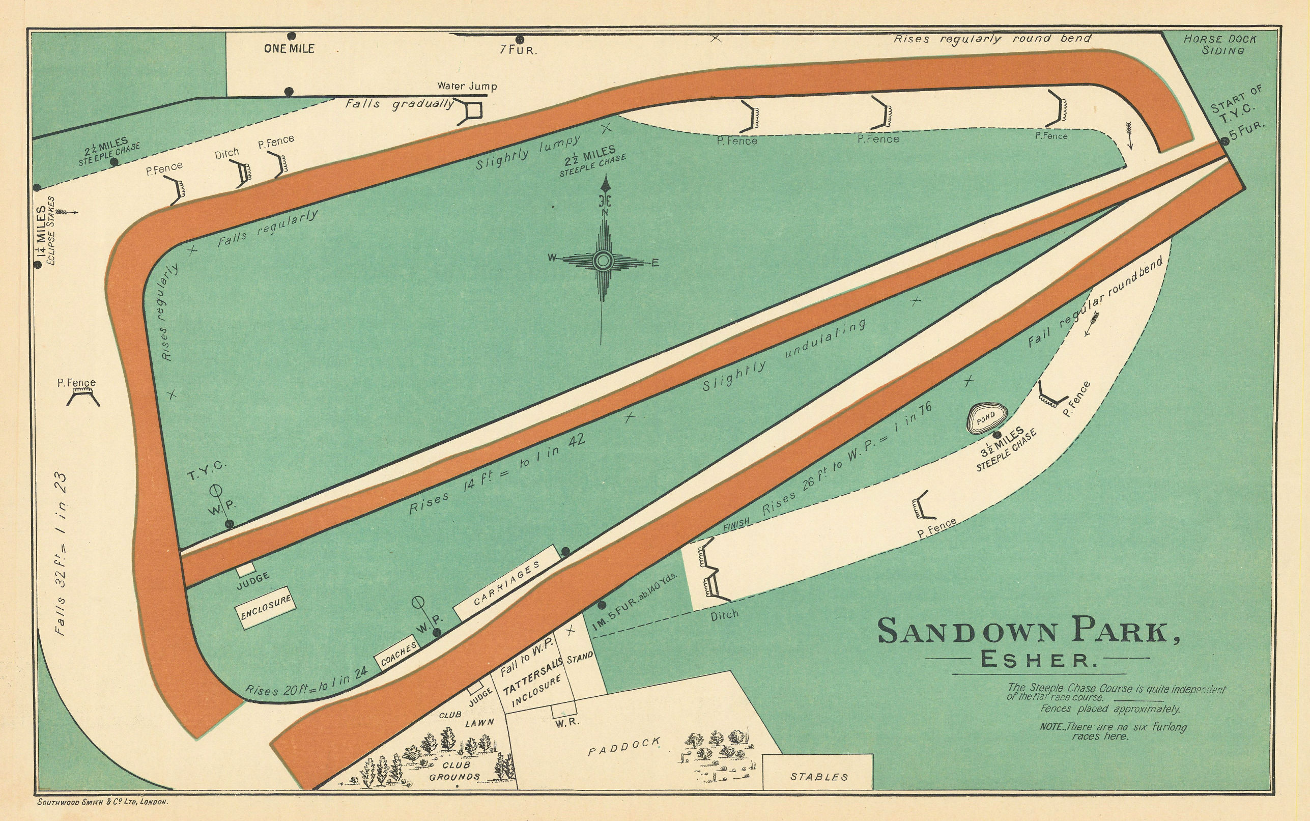 Sandown Park, Esher racecourse, Surrey. BAYLES 1903 old antique map plan chart