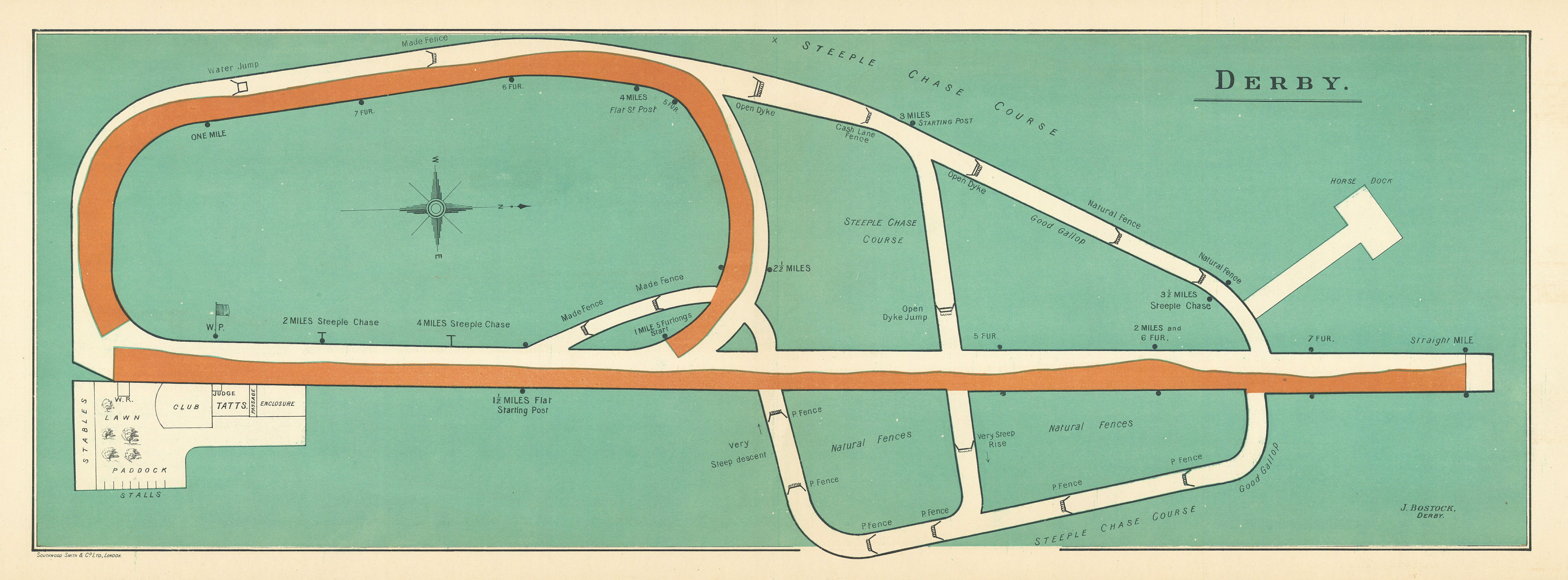Derby racecourse, Derbyshire. Closed 1939. BAYLES 1903 old antique map chart