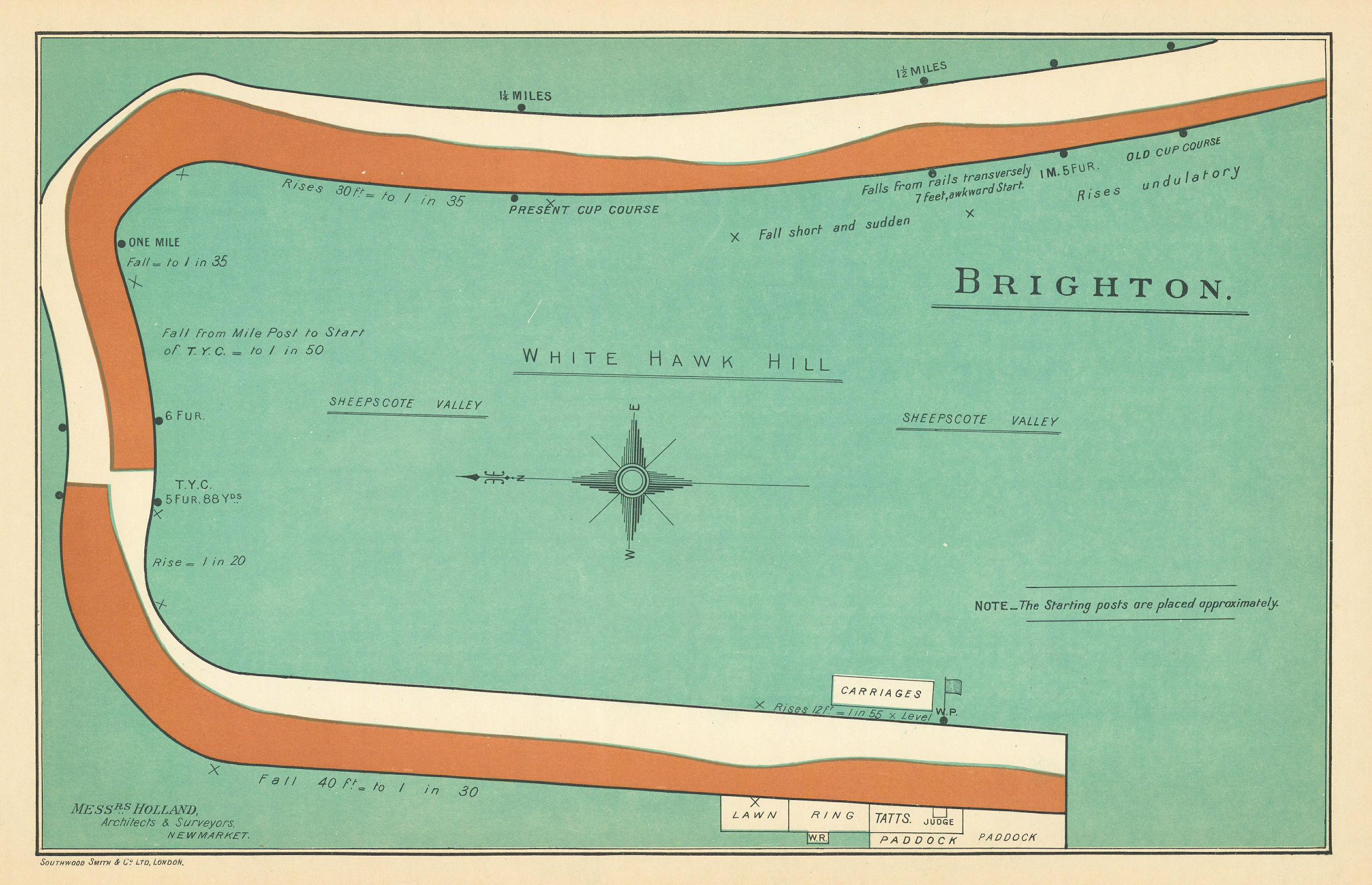 Brighton - White Hawk Hill racecourse, Sussex. BAYLES 1903 old antique map
