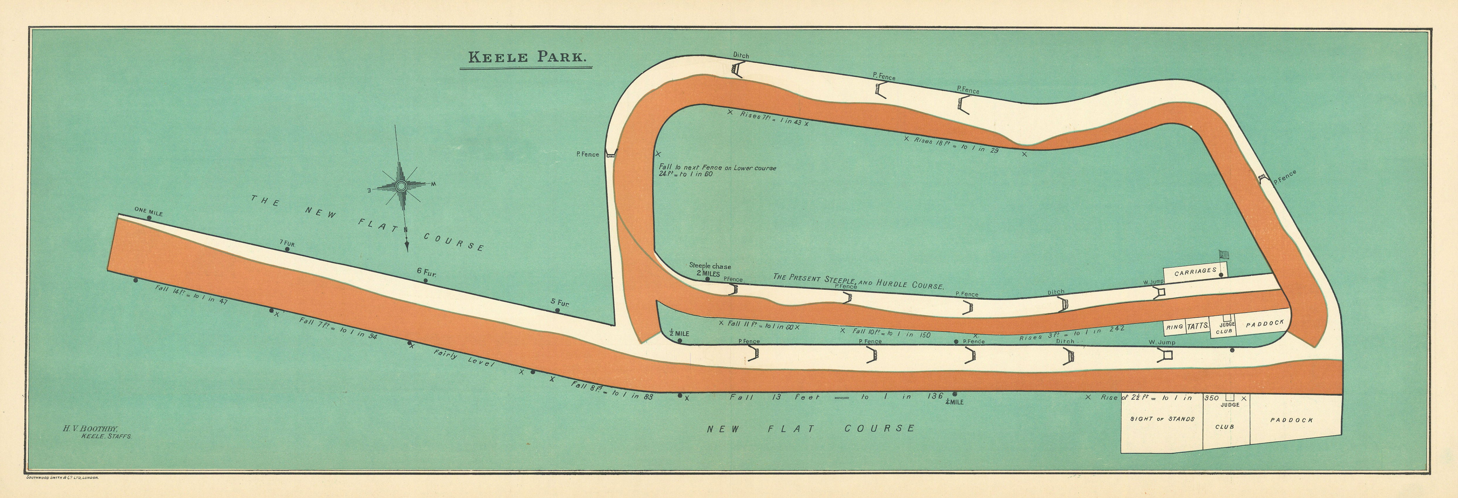 Keele Park racecourse, Staffordshire. Closed 1906. BAYLES 1903 old antique map