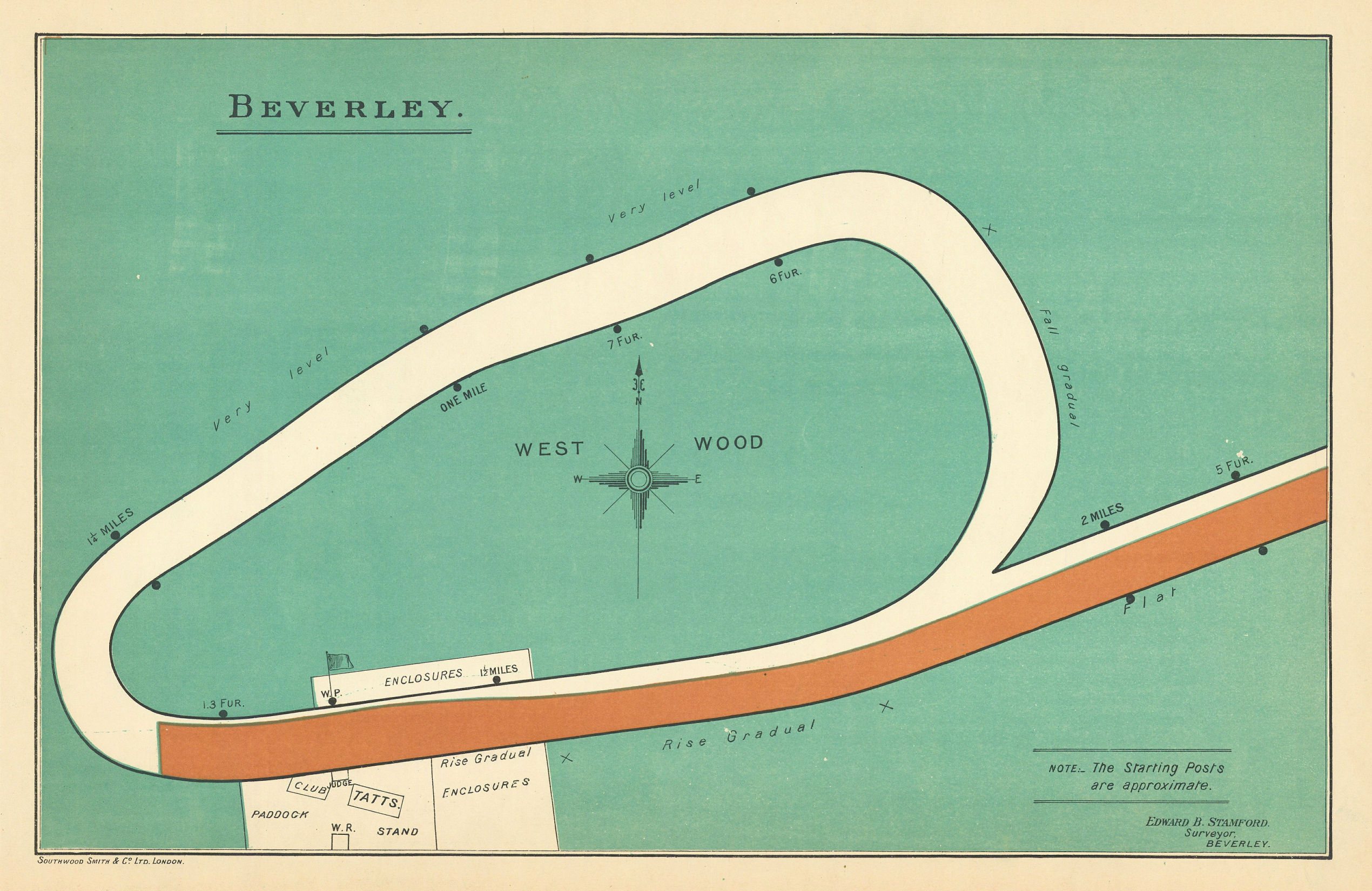 Beverley racecourse, Yorkshire. West Wood. BAYLES 1903 old antique map chart